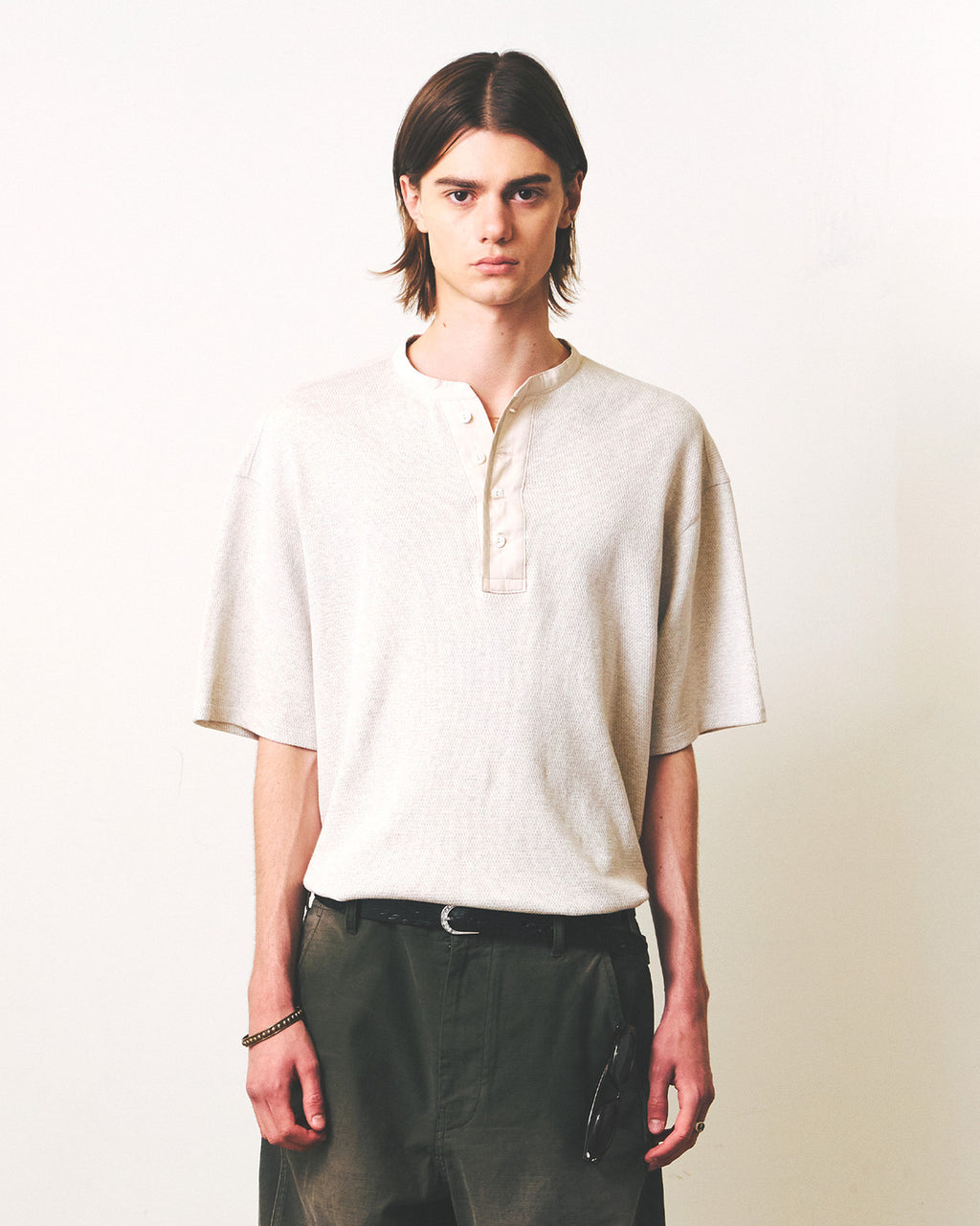Eastlogue - Anchor Line Henley Neck T-shirts (Oatmeal) product image 2 | TRAB K-Fashion Australia