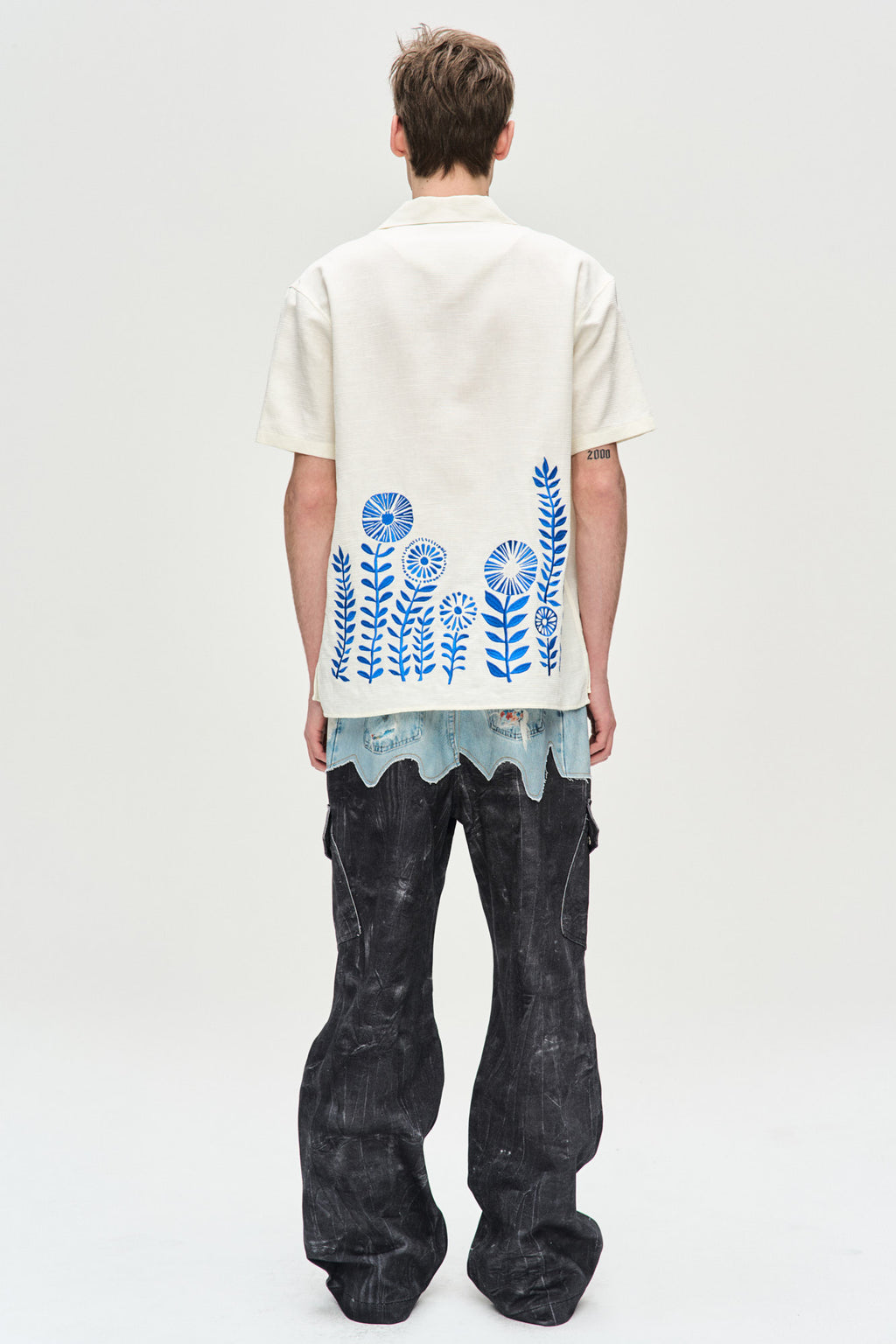 Andersson Bell - Faux-Denim & Scratch Leather Printed Cargo-Pants (Denim/Black) product image 8 | TRAB K-Fashion Australia