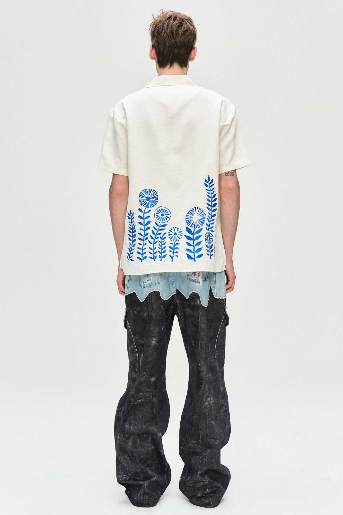 Andersson Bell - Faux-Denim & Scratch Leather Printed Cargo-Pants (Denim/Black) product image 8 | TRAB K-Fashion Australia