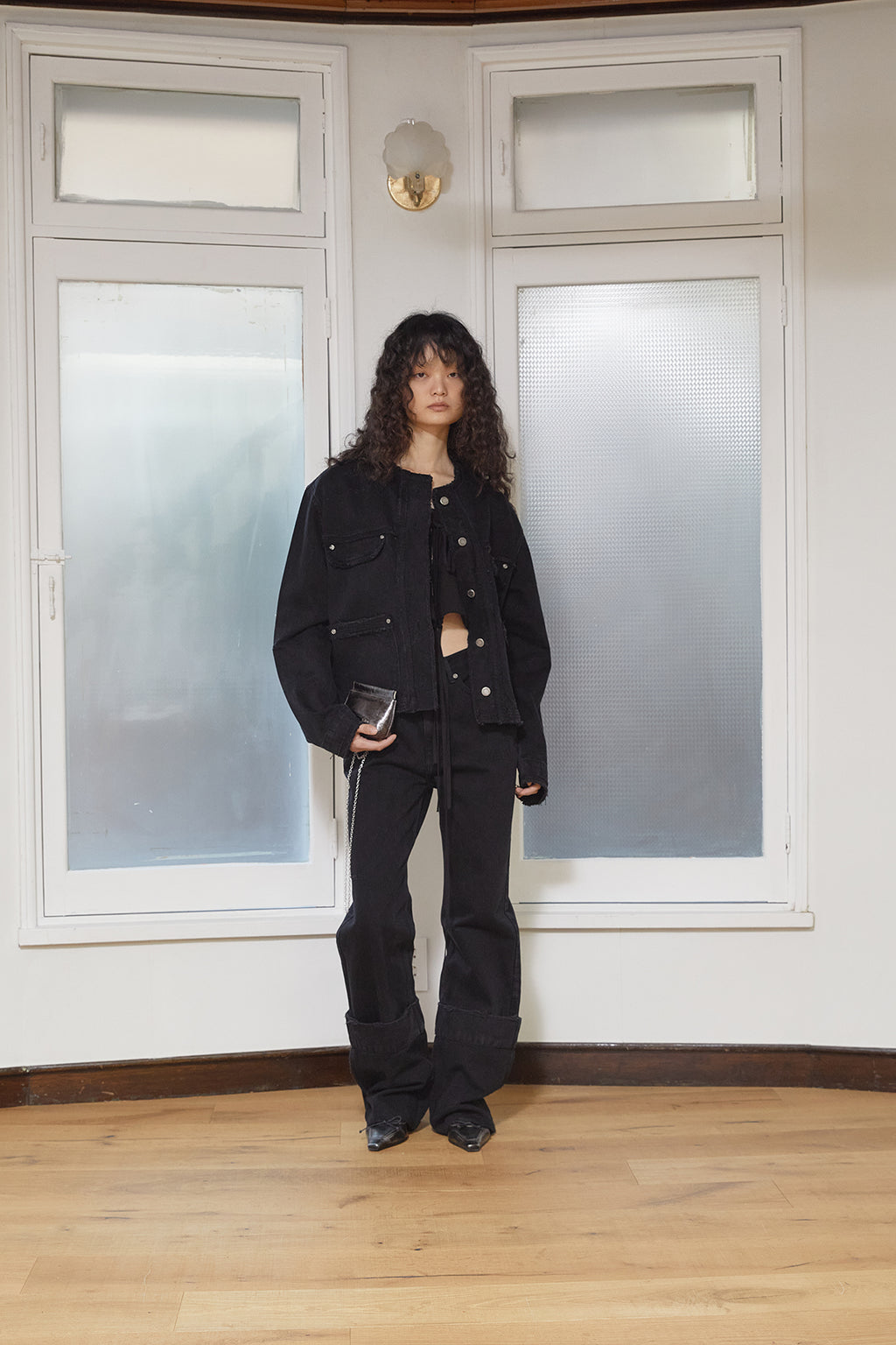 Matin Kim - Collarless Damage Denim Jacket (Black) product image 10 | TRAB K-Fashion Australia