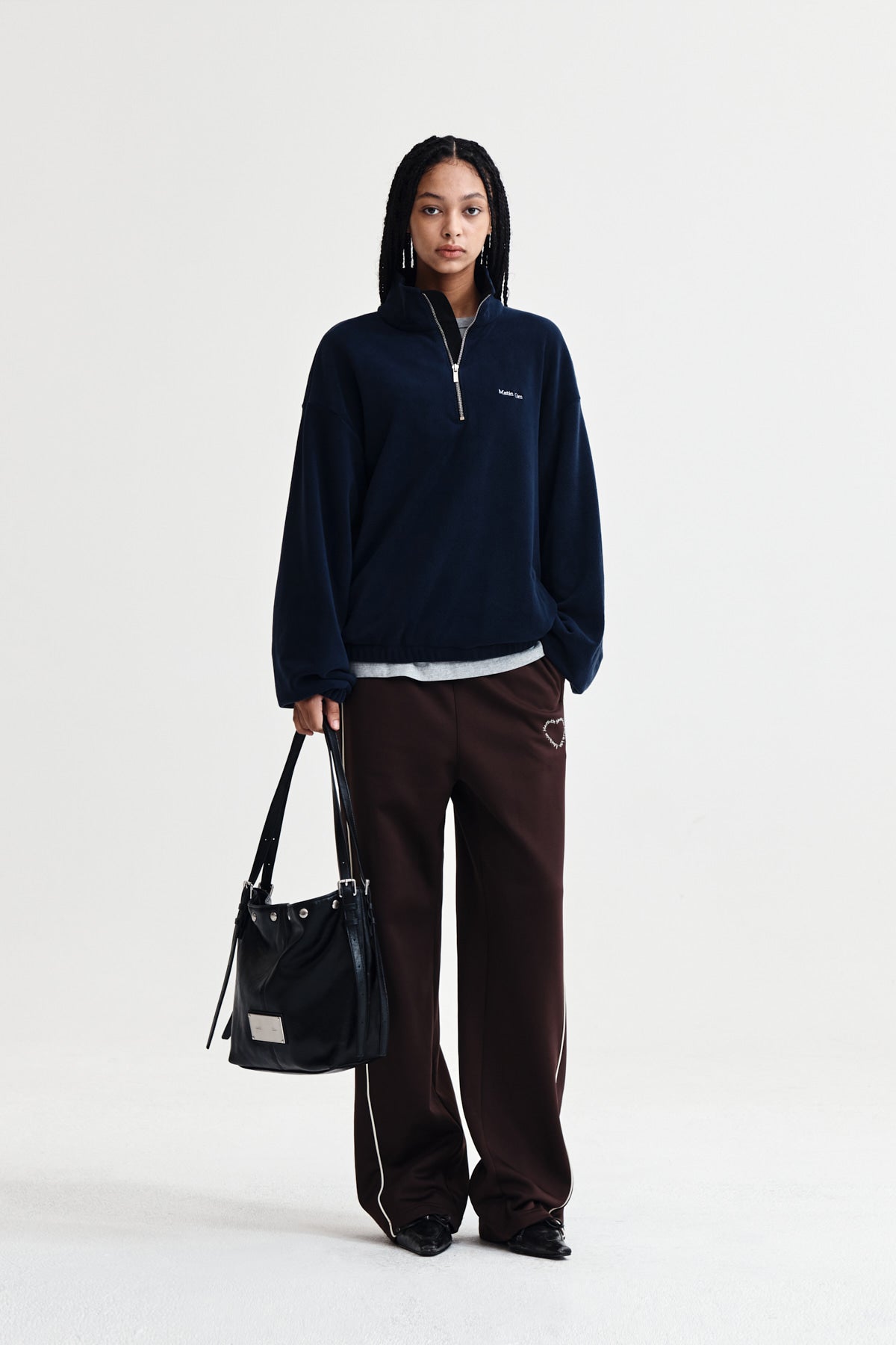 Matin Kim - Sherpa Fleece Half Zip Up Top (Navy) product image 9 | TRAB K-Fashion Australia