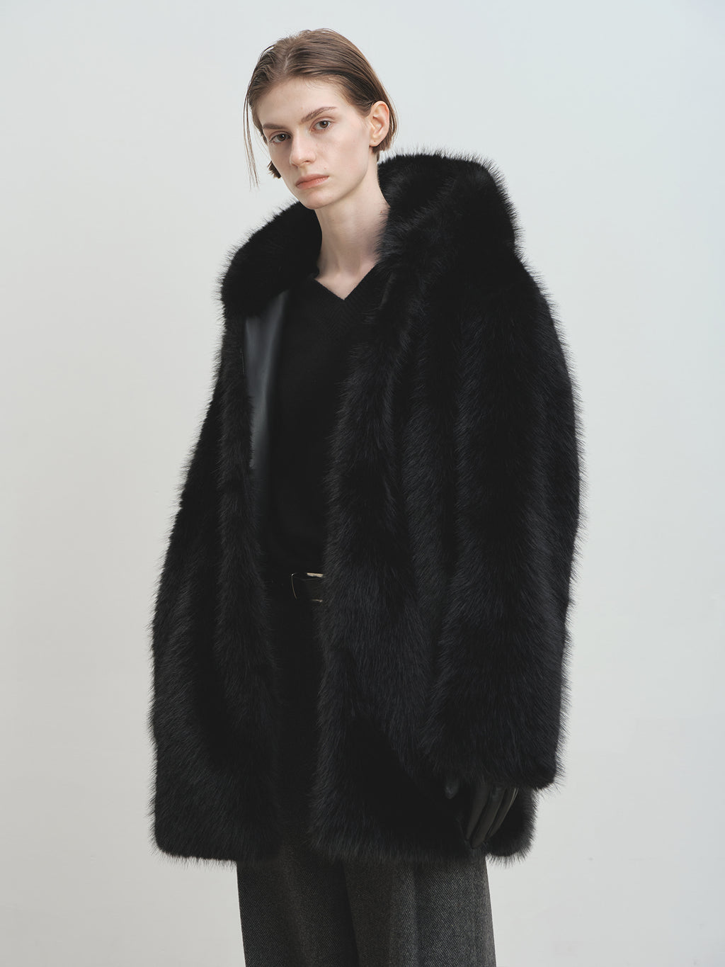 Tonywack - Faux Fur Hooded Half Coat (Black) product image 4 | TRAB K-Fashion Australia