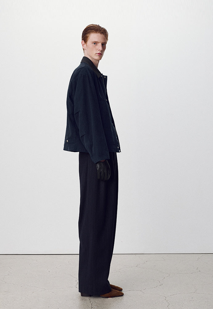 Tonywack - Leather Collar Garment-Washed Chore Jacket (Navy) product image 2 | TRAB K-Fashion Australia