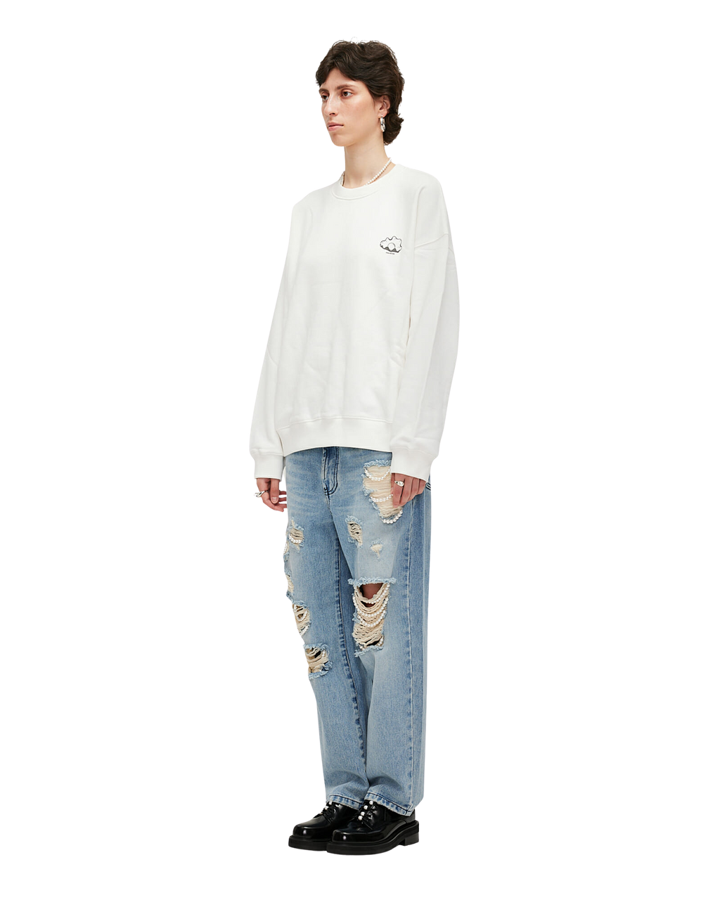 Kimhe Kim - Pearl Embellished Destroyed Jeans (Sky Blue) product image 2 | TRAB K-Fashion Australia