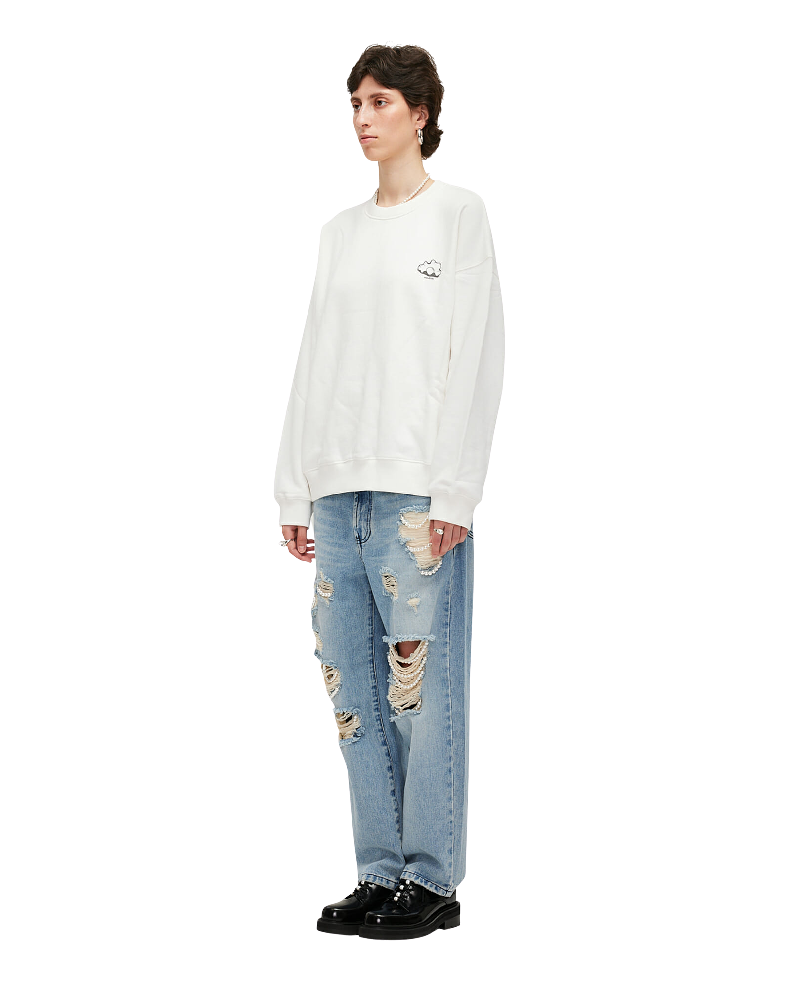 Kimhe Kim - Pearl Embellished Destroyed Jeans (Sky Blue) product image 2 | TRAB K-Fashion Australia