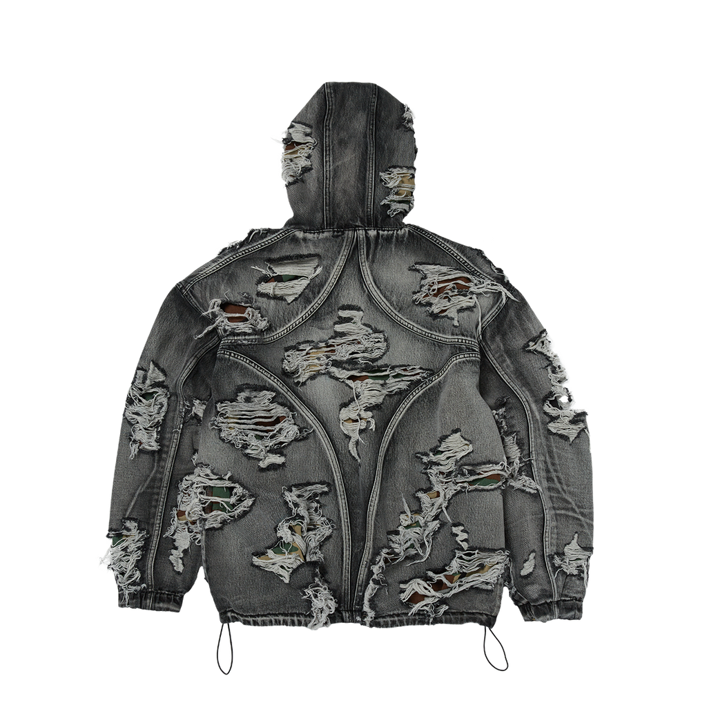 Thug Club - Hell Denim Camo Hooded Zip-Up (Black) product image 2 | TRAB K-Fashion Australia