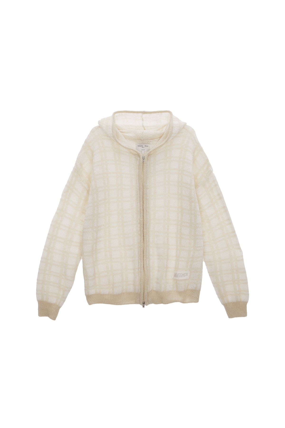 Matin Kim - Check Knit Hoodie Zip Up (Ivory) product image 1 | TRAB K-Fashion Australia