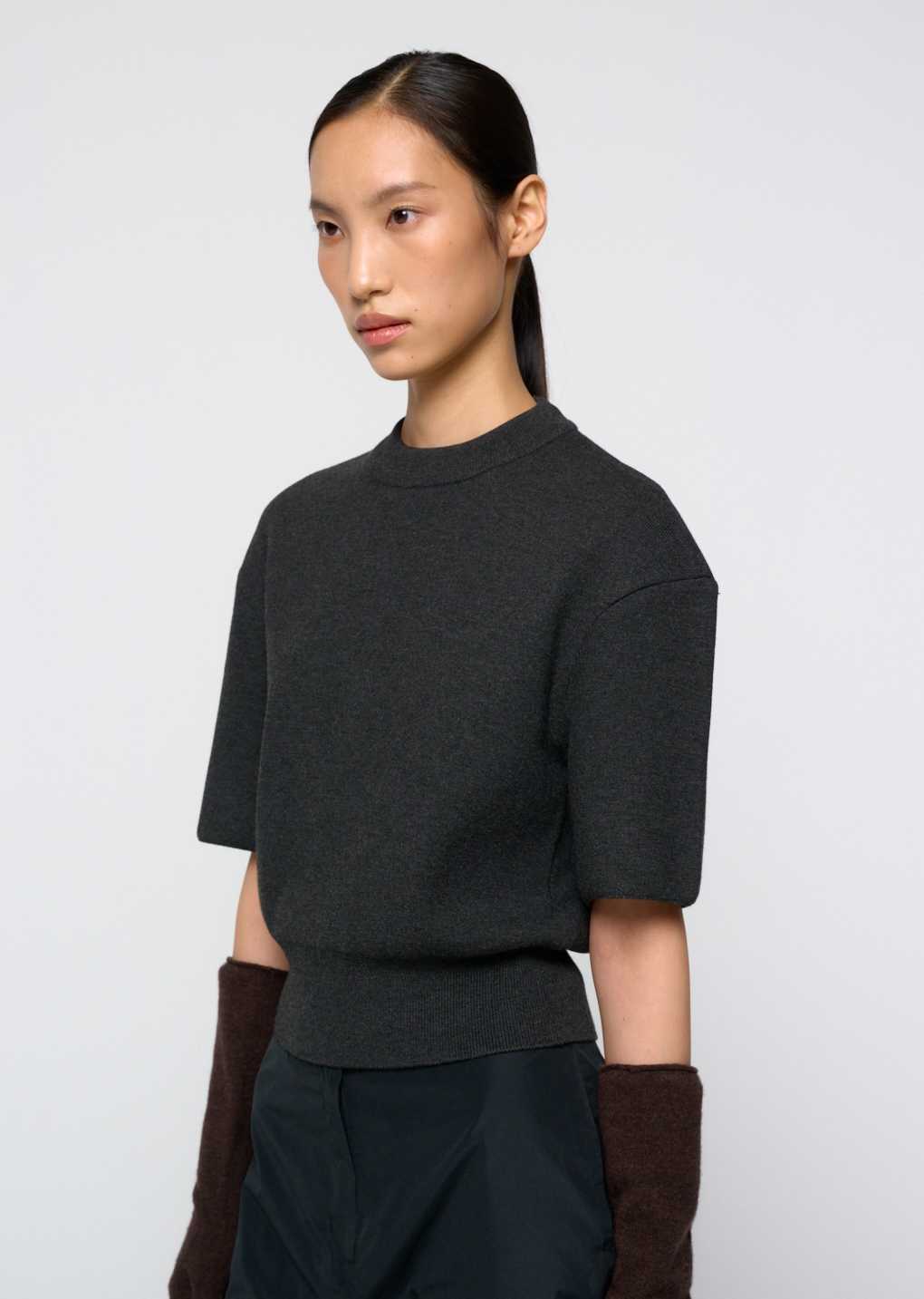 Amomento - Rounded half knit top (Charcoal) product image 6 | TRAB K-Fashion Australia
