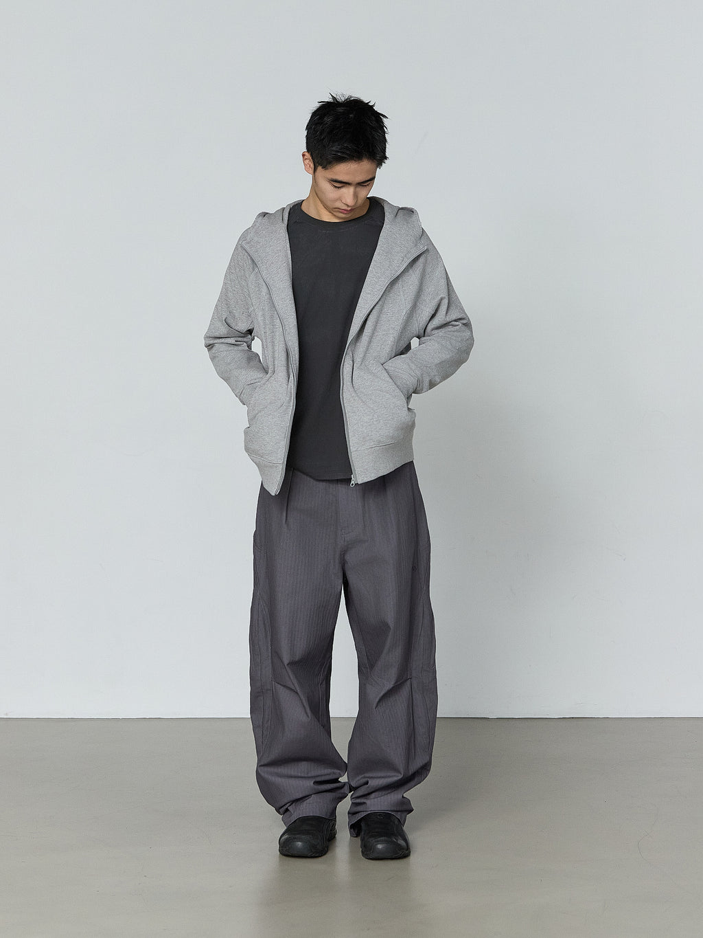 San San Gear - Sling Zip-Up Hoodie (Melange Grey) product image 2 | TRAB K-Fashion Australia
