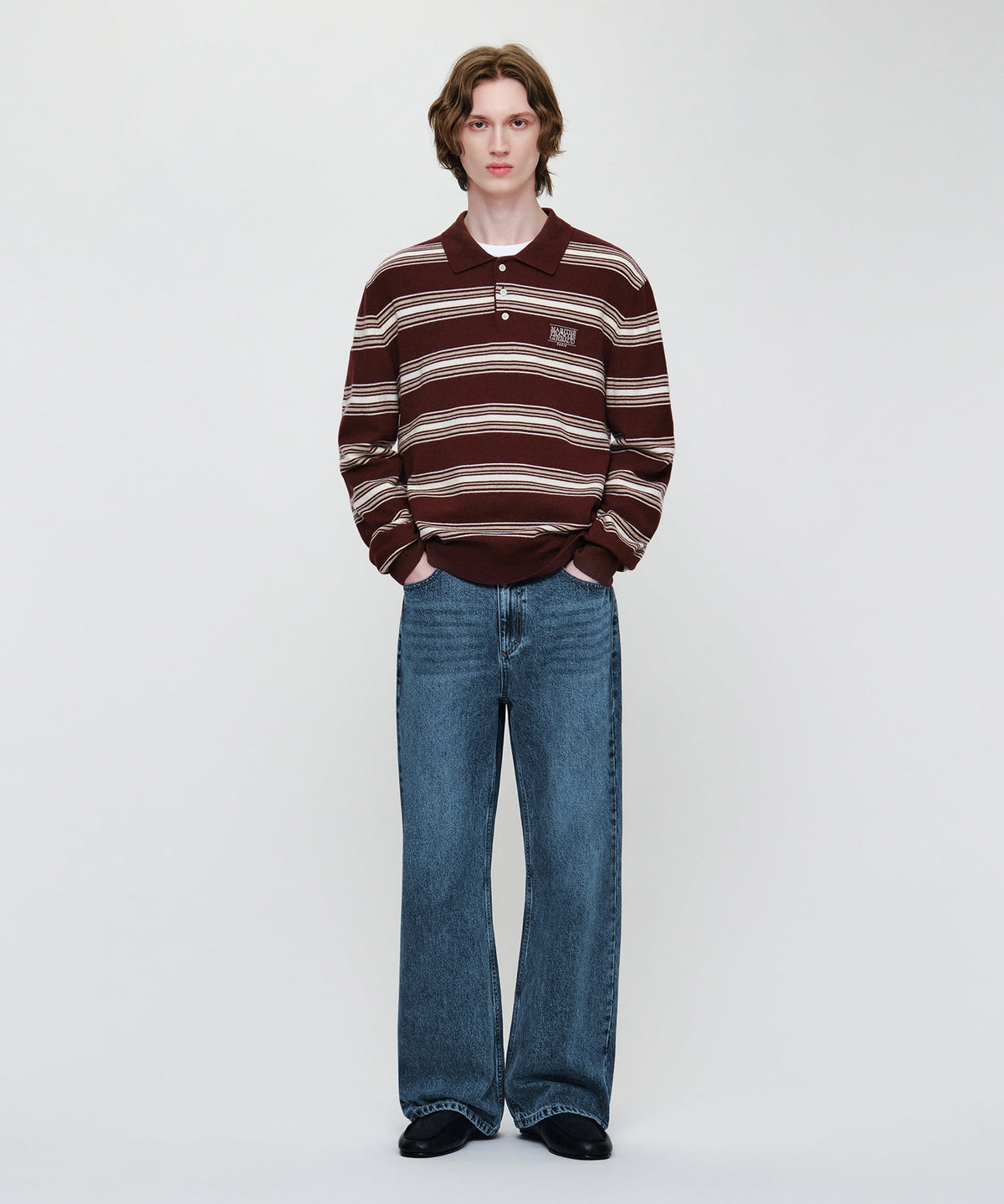 Marithe & Francois Girbaud - Small Classic Logo Multi Stripe Polo Knit (Burgundy) product image 4 | TRAB K-Fashion Australia