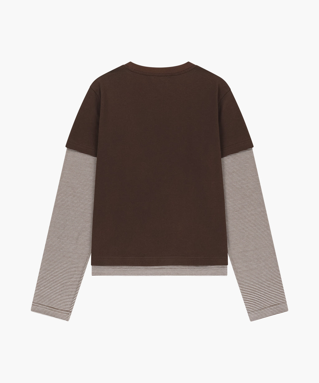 Marithe & Francois Girbaud - Half Sleeve Layered Long Sleeve Tee (Brown) product image 6 | TRAB K-Fashion Australia
