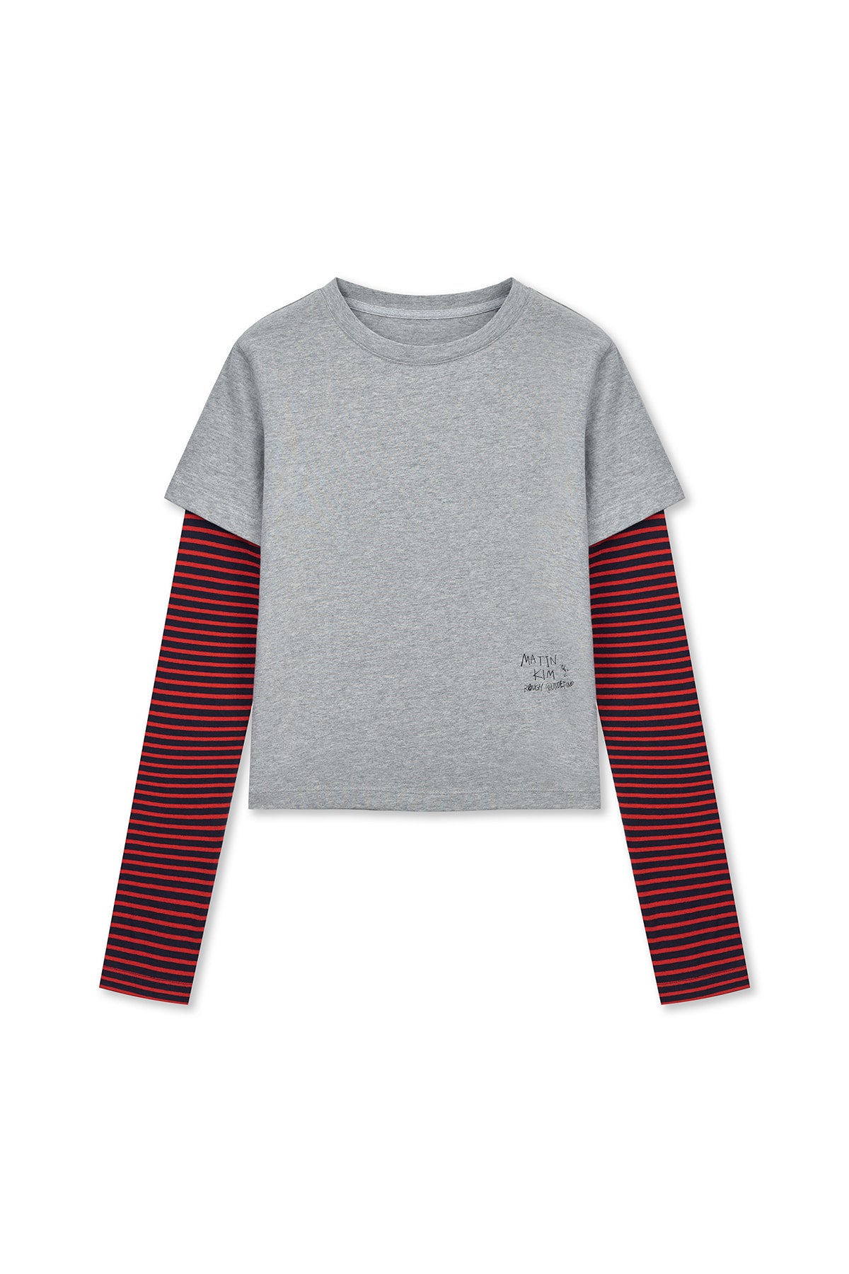 Matin Kim - Graffiti Logo Stripe Layered Top (Grey) product image 1 | TRAB K-Fashion Australia