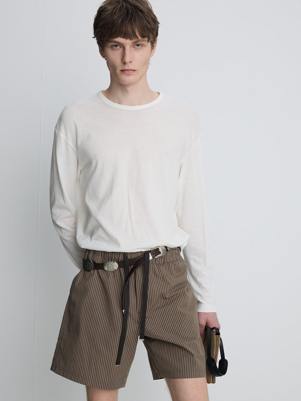 Tonywack - Striped Cotton Lounge Shorts (Olive Brown) product image 1 | TRAB K-Fashion Australia