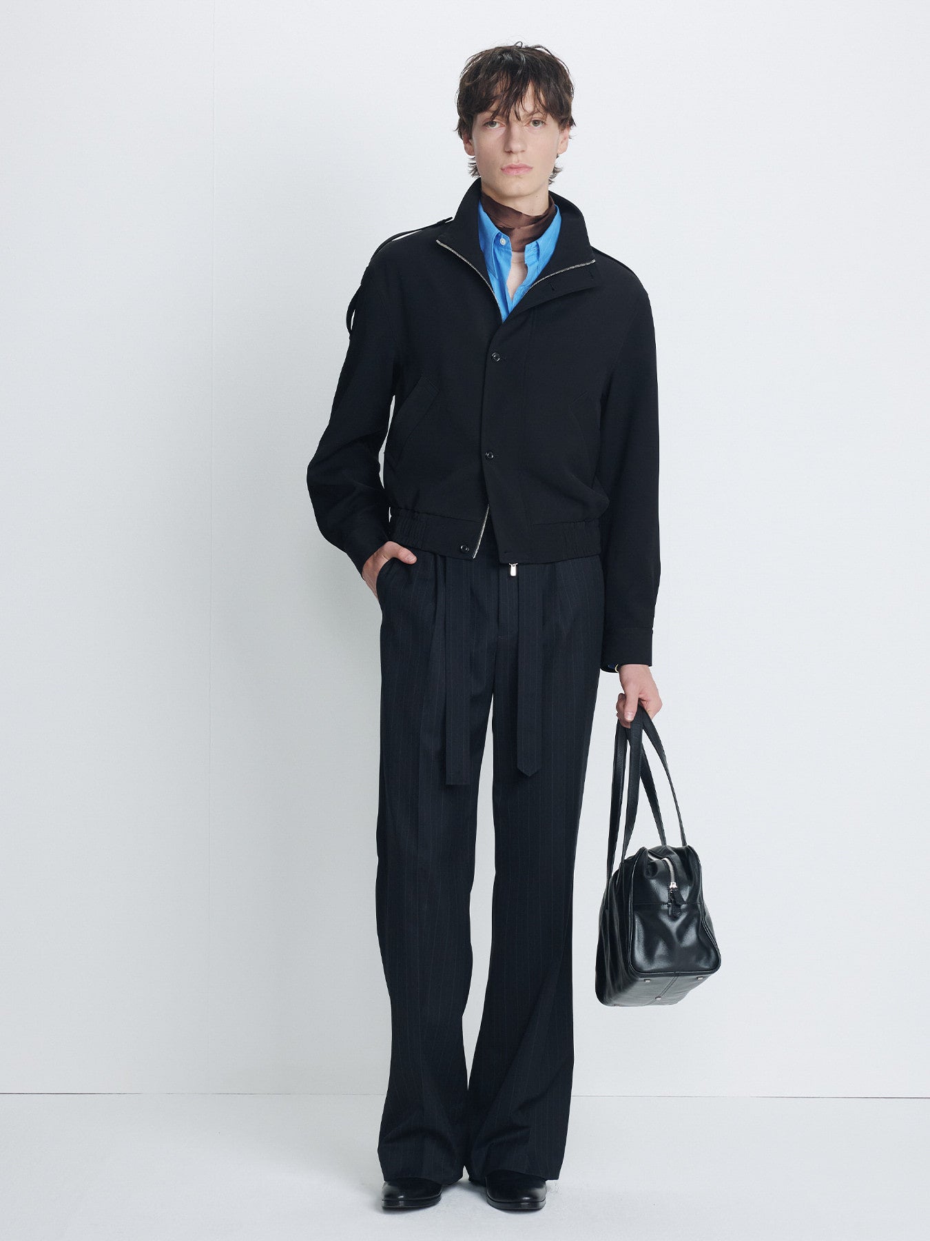 Tonywack - Pinstriped Wool Belted Trousers (Black Pinstripe) product image 2 | TRAB K-Fashion Australia