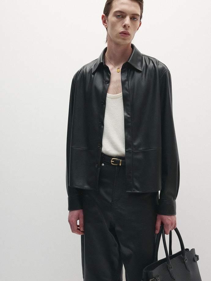 Tonywack - Faux Leather Hidden Button Shirt Italian Fabric (Black) product image 7 | TRAB K-Fashion Australia