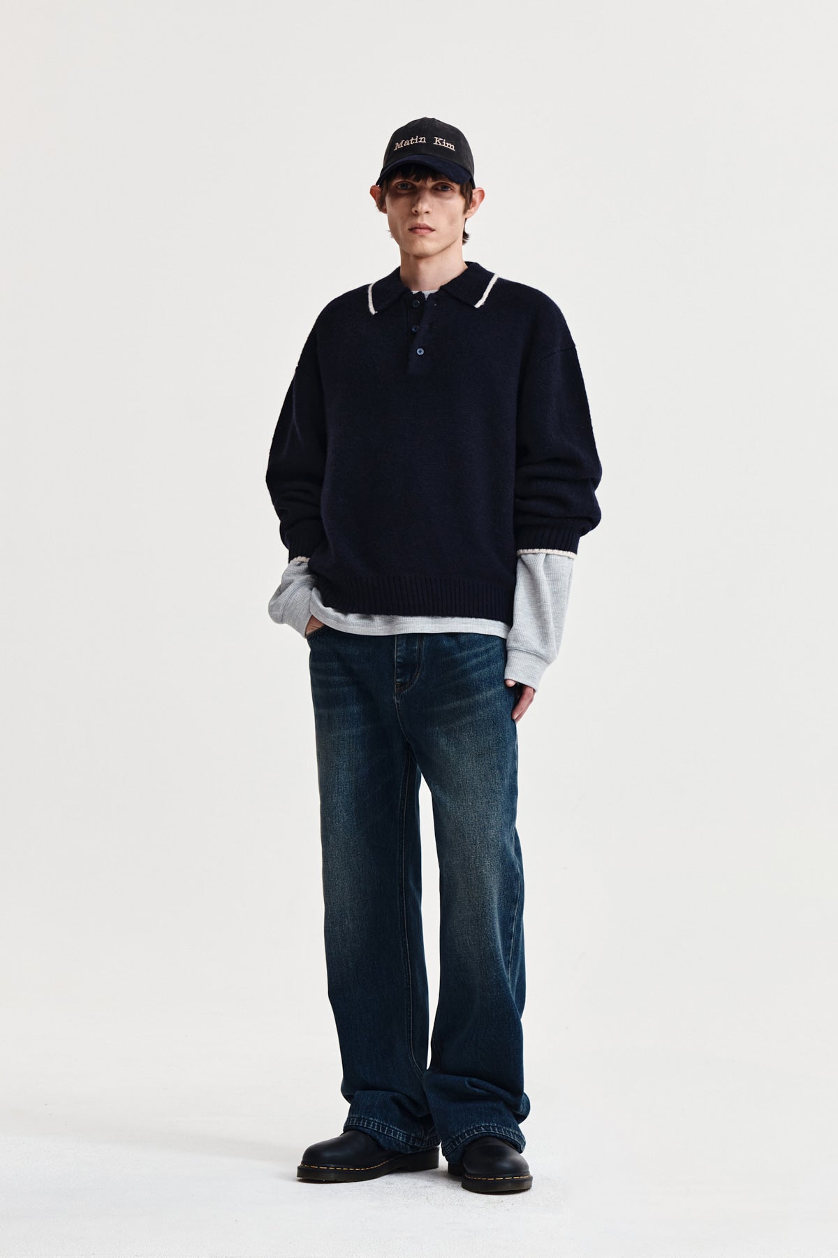 Matin Kim - Back Logo Collar Knit Top (Dark Navy) product image 8 | TRAB K-Fashion Australia