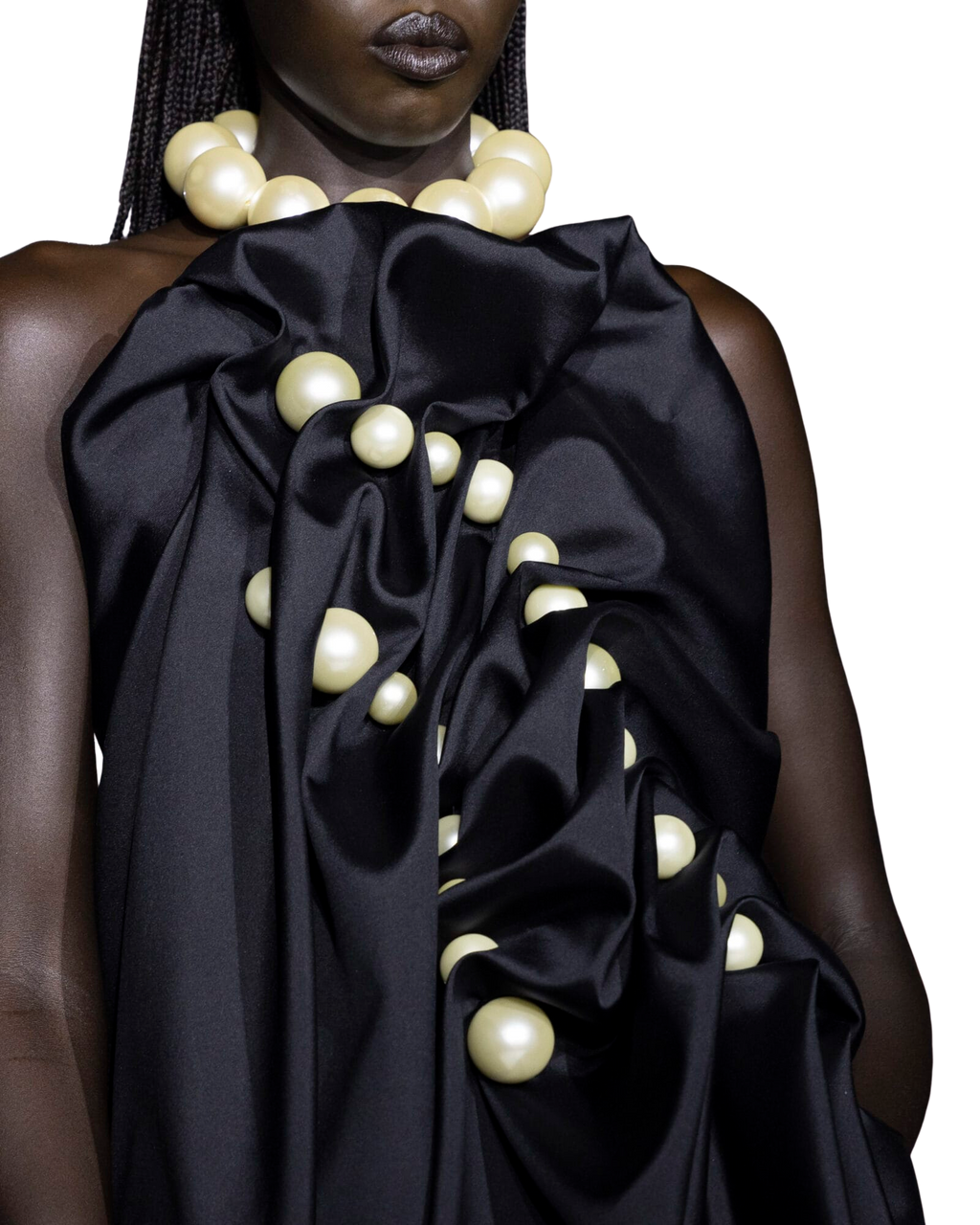 Kimhe Kim - Pearl Beads Wool-Silk Draped Apron (Black) product image 2 | TRAB K-Fashion Australia