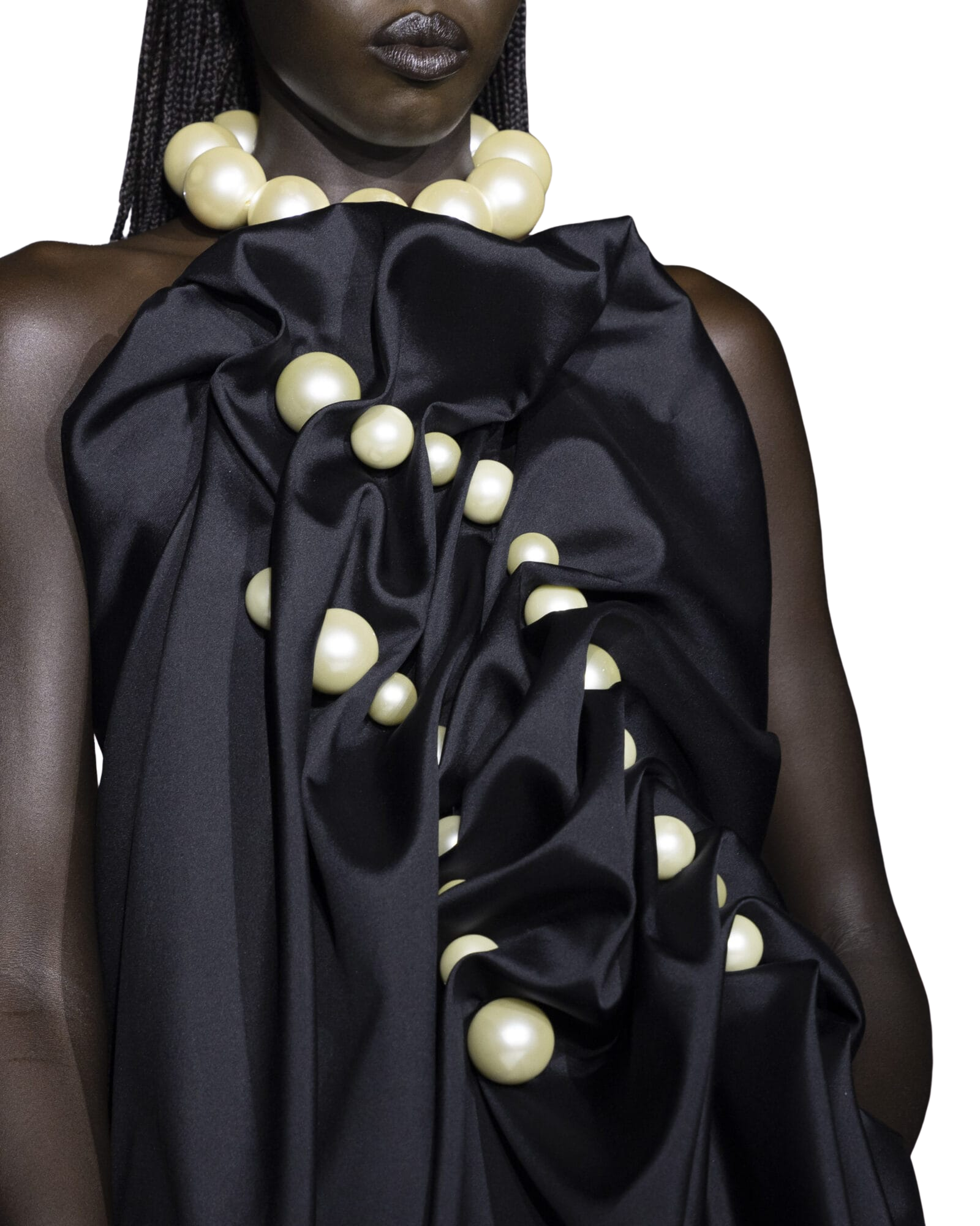 Kimhe Kim - Pearl Beads Wool-Silk Draped Apron (Black) product image 2 | TRAB K-Fashion Australia