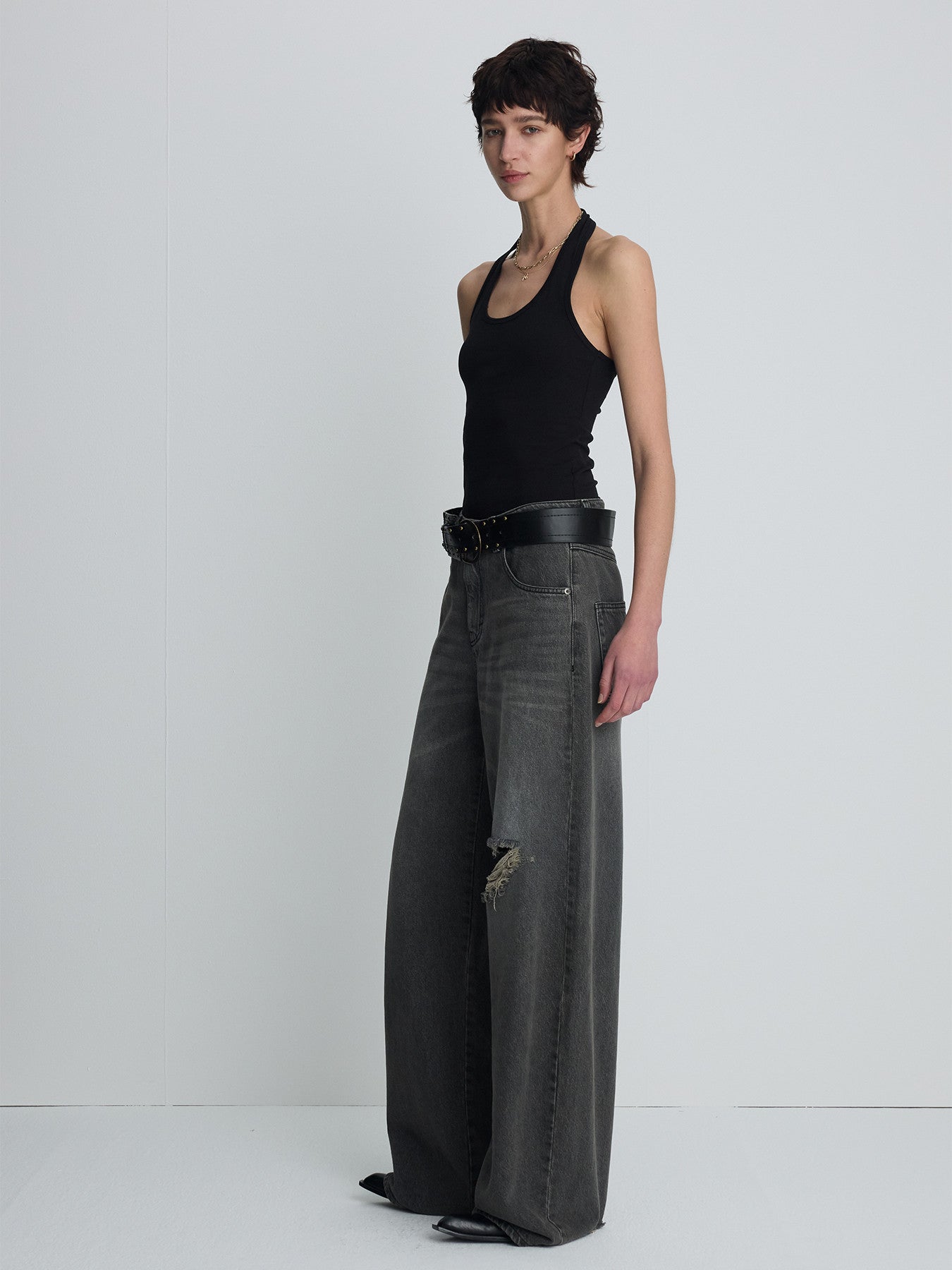 Tonywack - Distressed Wide-Leg Denim Jeans (Washed Black) product image 2 | TRAB K-Fashion Australia