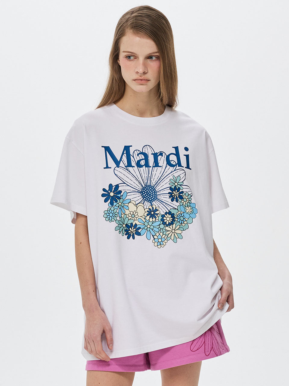 Mardi Mercredi - Unisex Tshirt Flowermardi Jardin Vvd (White Blue) product image 1 | TRAB K-Fashion Australia