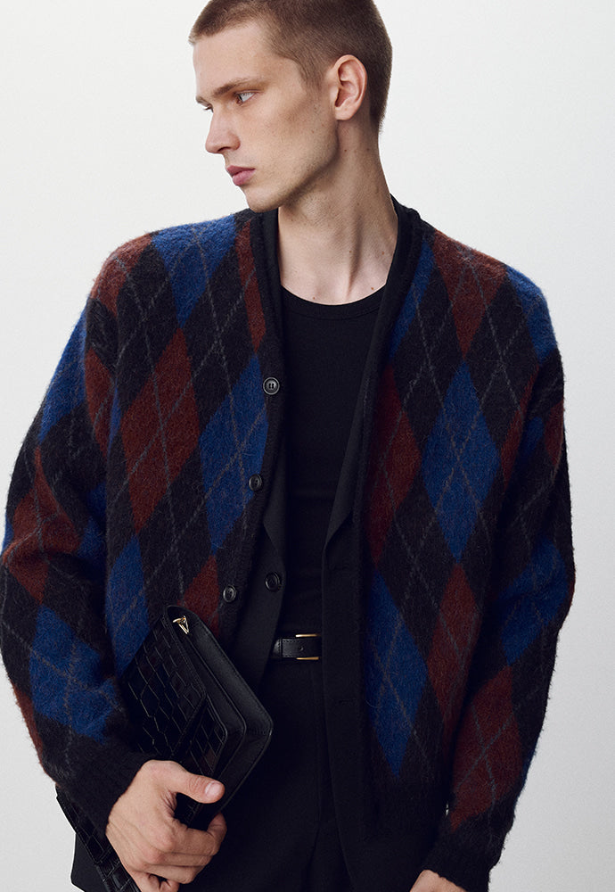 Tonywack - Argyle Mohair Knit Cardigan (Black) product image 1 | TRAB K-Fashion Australia