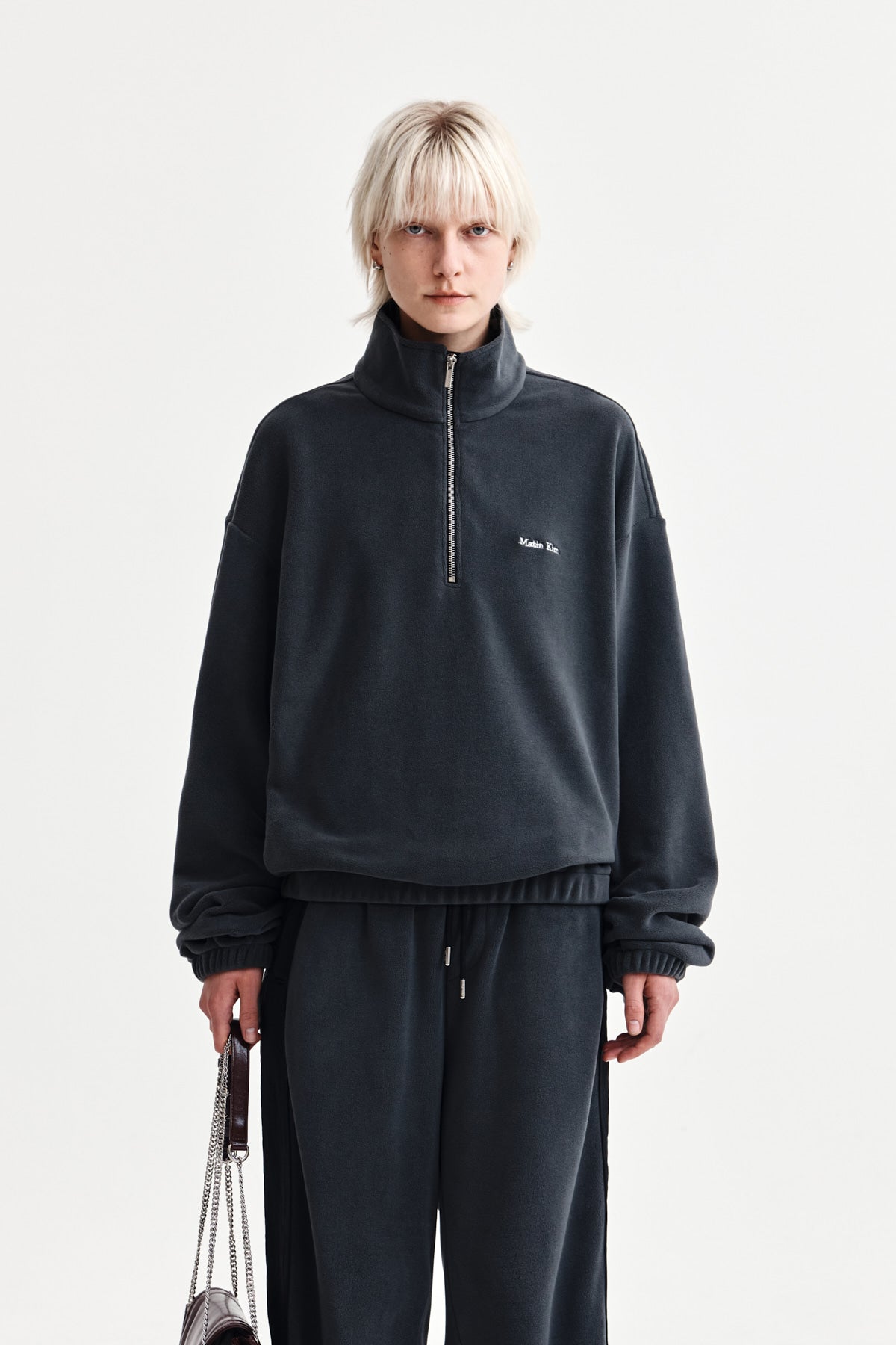 Matin Kim - Sherpa Fleece Half Zip Up Top (Charcoal) product image 1 | TRAB K-Fashion Australia