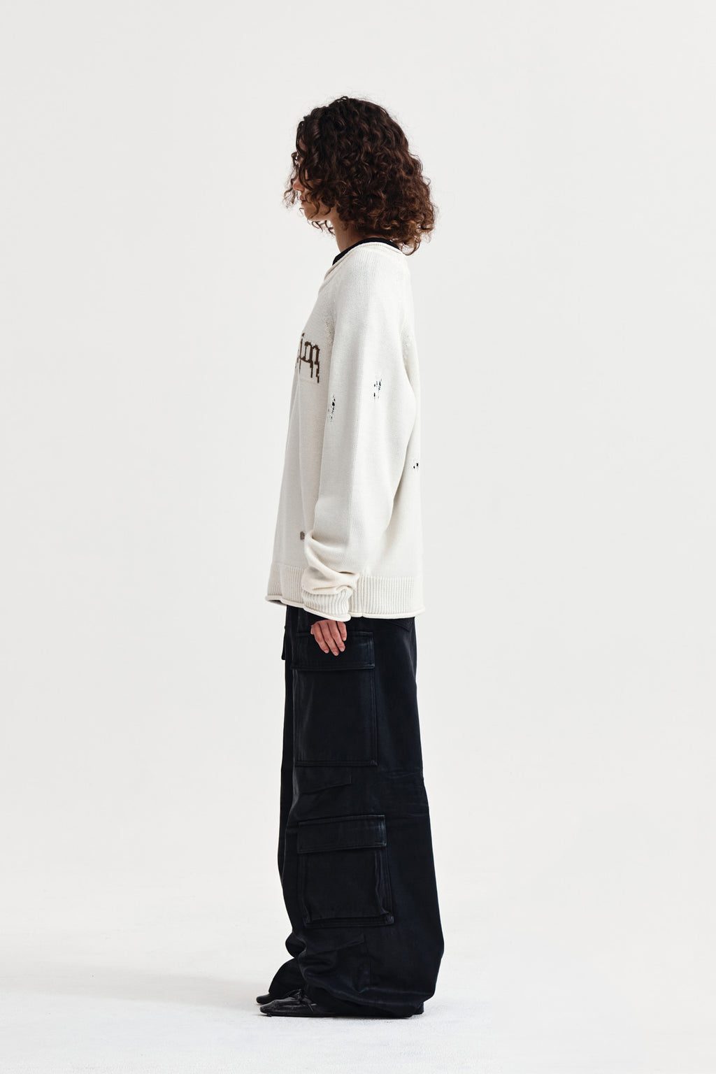 Matin Kim - Two Way Off Shoulder Damage Pullover (Ivory) product image 6 | TRAB K-Fashion Australia