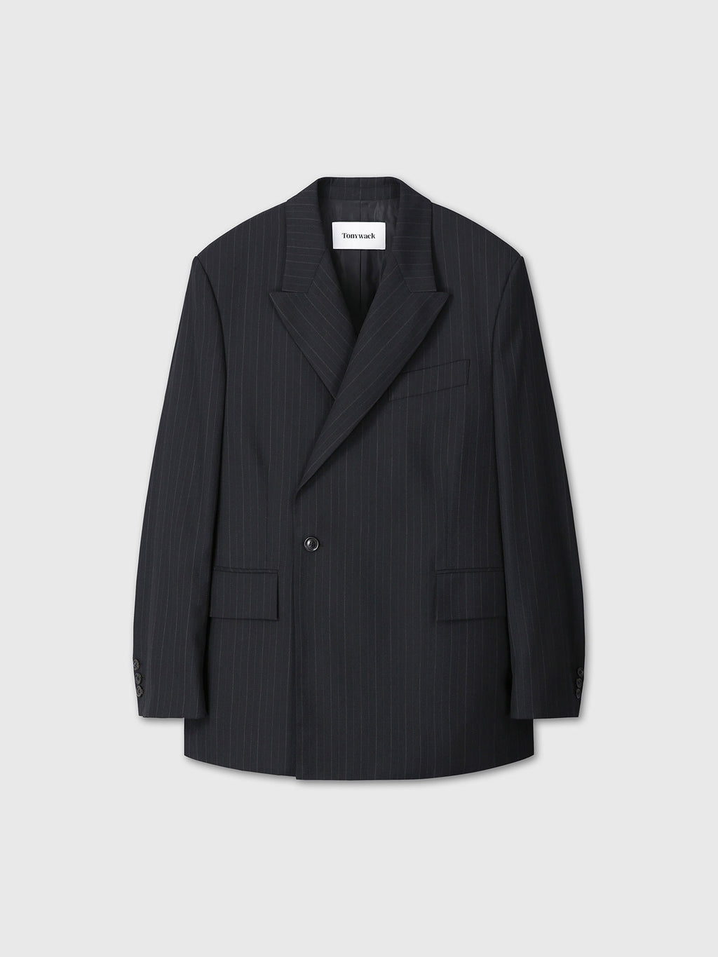 Tonywack - Pinstriped Wool Tailored Wrap Blazer (Black Pinstripe) product image 11 | TRAB K-Fashion Australia