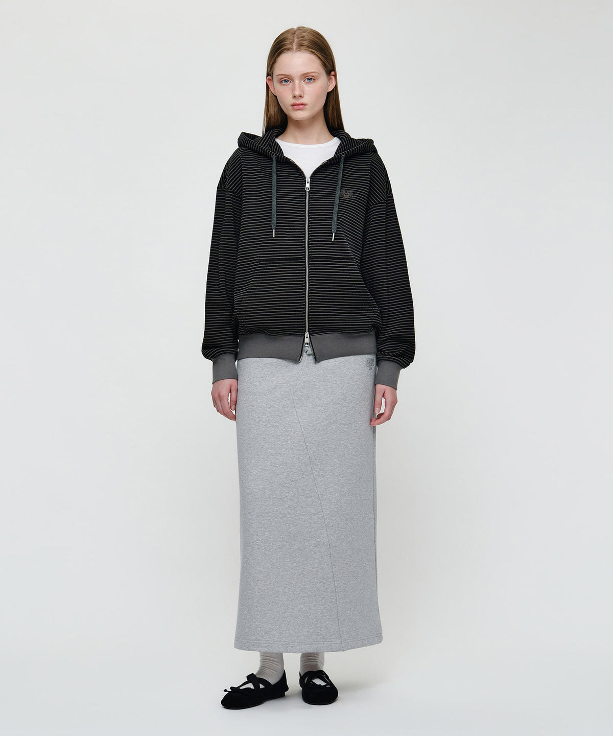 Marithe & Francois Girbaud - Small Classic Logo Stripe Oversized Hoodie Zipup (Charcoal) product image 3 | TRAB K-Fashion Australia