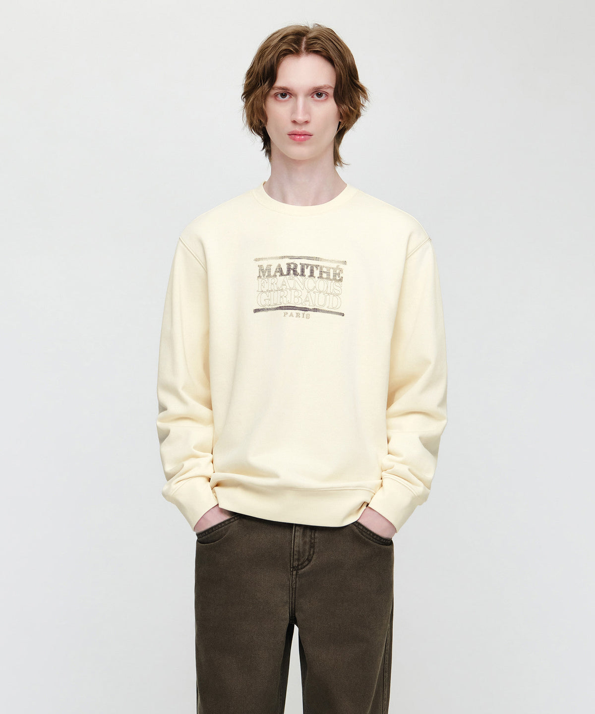 Marithe & Francois Girbaud - Classic Logo Check Applique Sweatshirt (Ivory) product image 1 | TRAB K-Fashion Australia