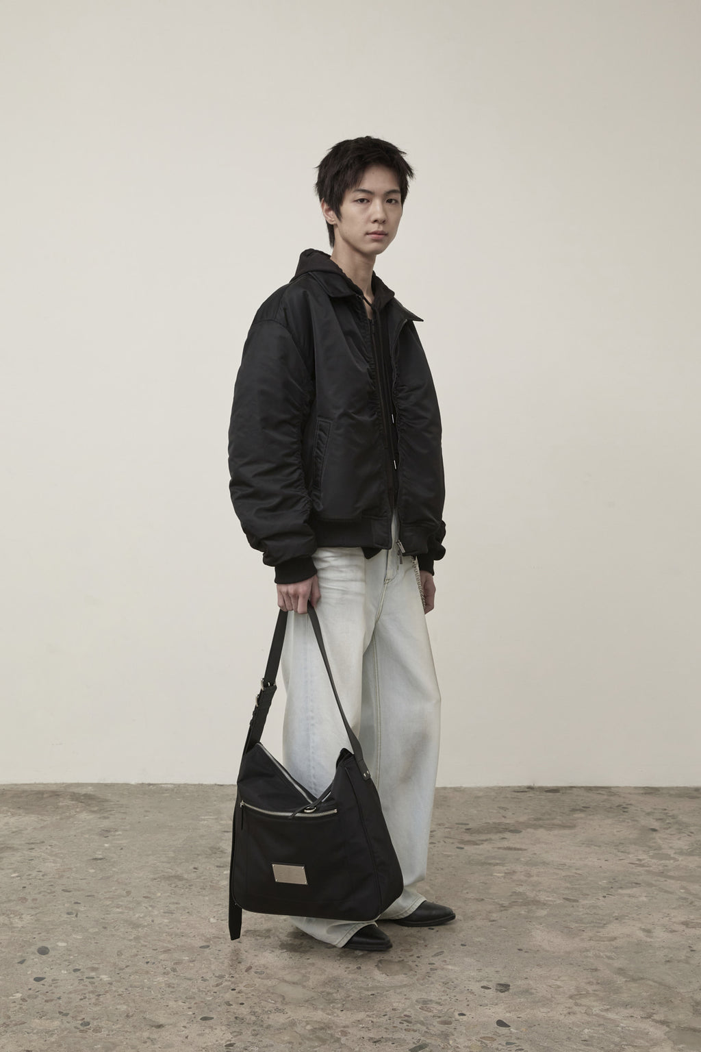 Matin Kim - Applique Logo Shirring Bomber Jumper (Black) product image 11 | TRAB K-Fashion Australia