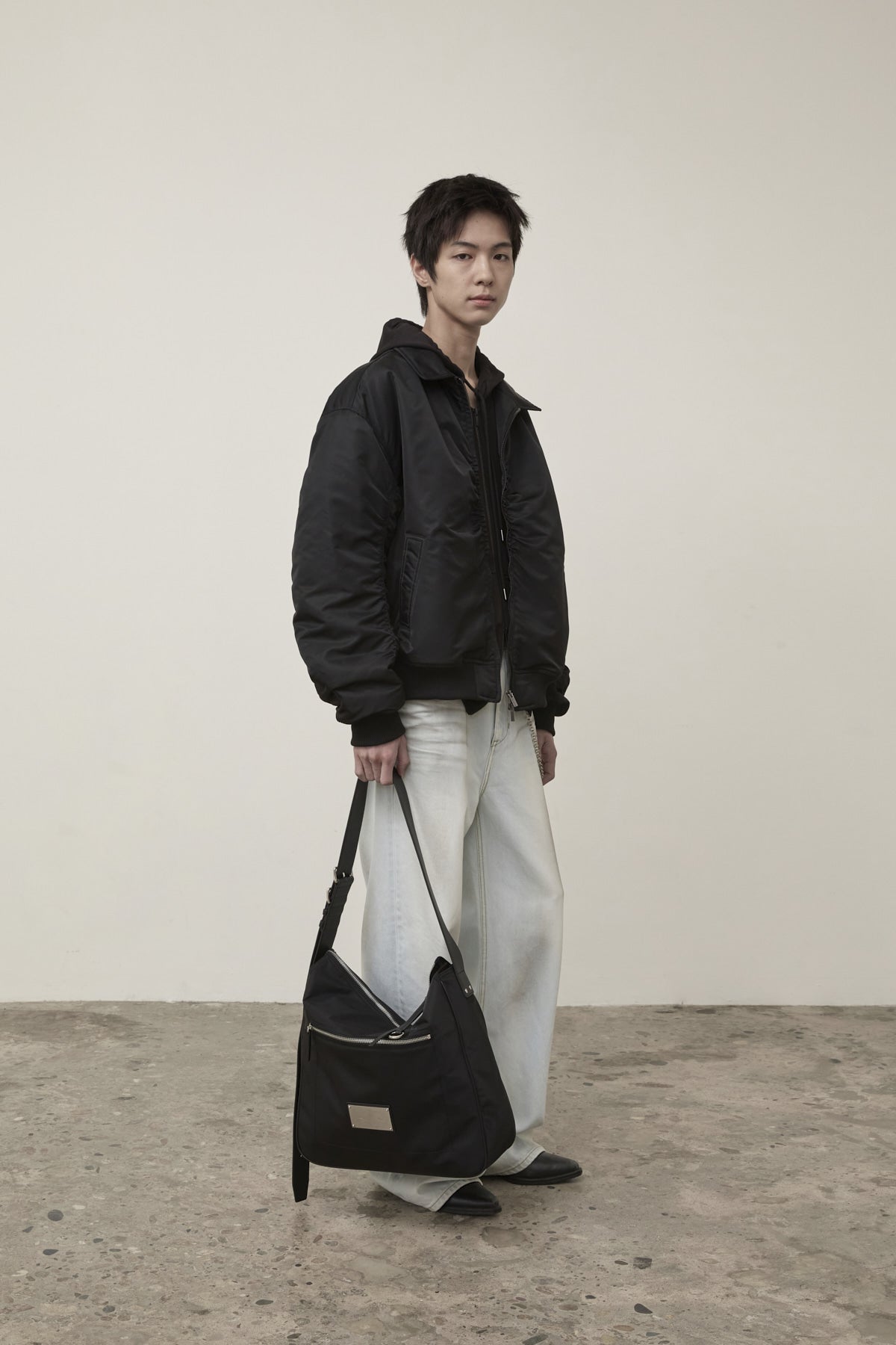 Matin Kim - Applique Logo Shirring Bomber Jumper (Black) product image 11 | TRAB K-Fashion Australia