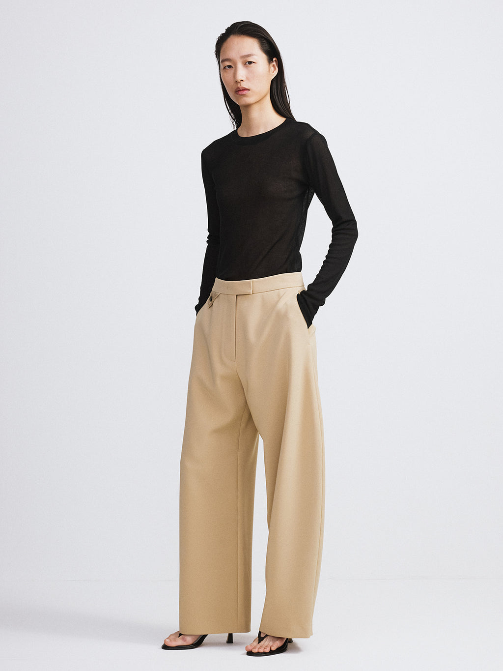 Recto - Curved Legs Crepe Pants (Khaki Beige) product image 2 | TRAB K-Fashion Australia