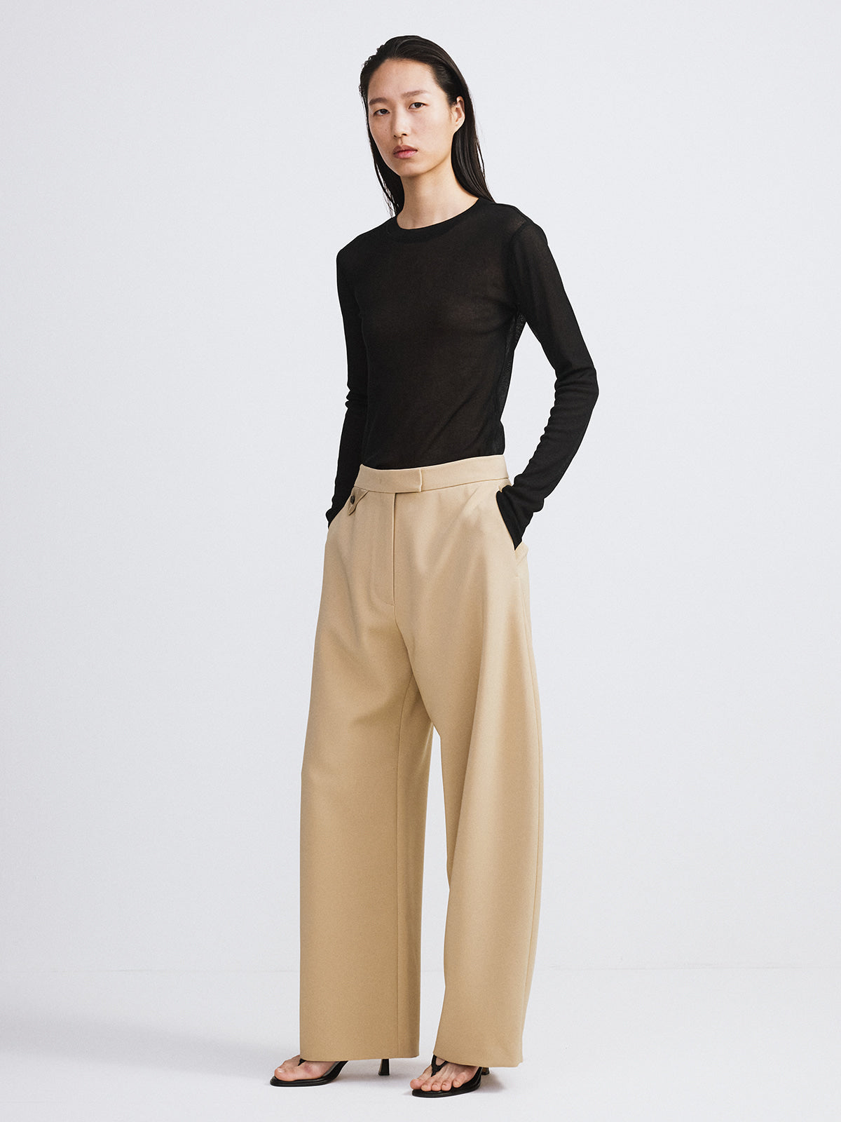 Recto - Curved Legs Crepe Pants (Khaki Beige) product image 2 | TRAB K-Fashion Australia