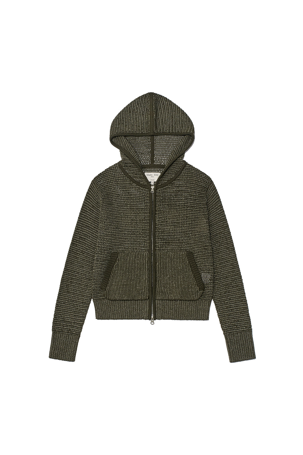 Matin Kim - Two Tone Mesh Knit Hoody Zip Up (Khaki) product image 1 | TRAB K-Fashion Australia