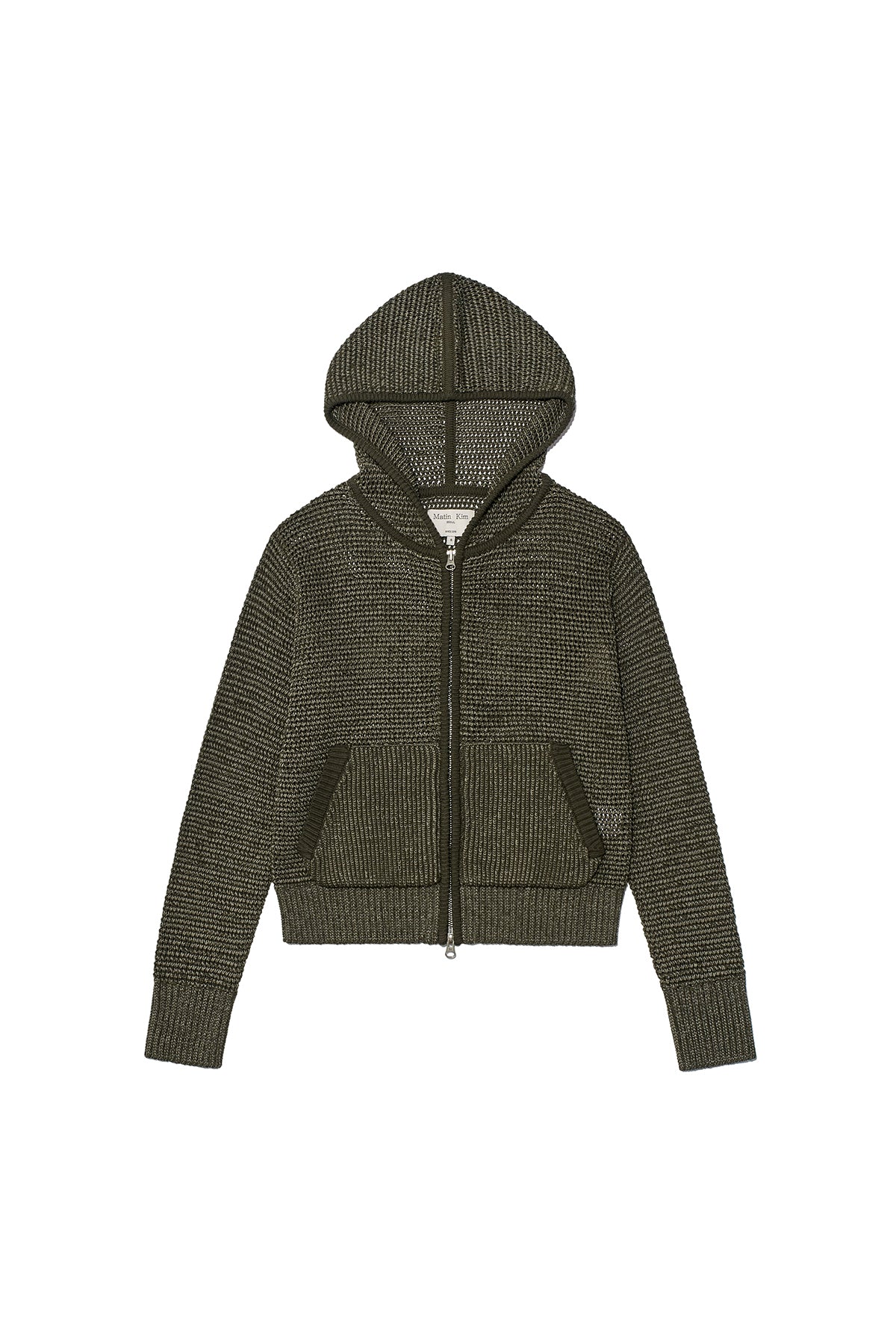 Matin Kim - Two Tone Mesh Knit Hoody Zip Up (Khaki) product image 1 | TRAB K-Fashion Australia