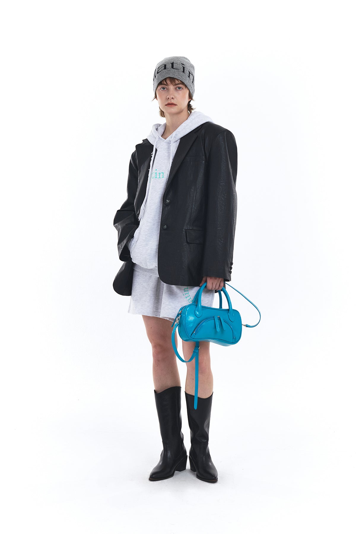 Matin Kim - Logo Jacquard Short Beanie (Grey) product image 8 | TRAB K-Fashion Australia