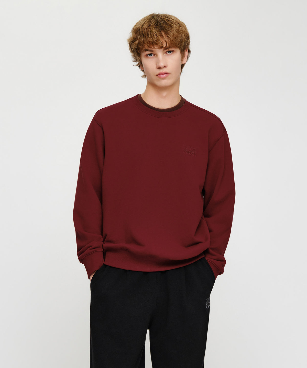 Marithe & Francois Girbaud - Small Classic Logo Oversized Sweatshirt (brushed) (Burgundy) product image 1 | TRAB K-Fashion Australia