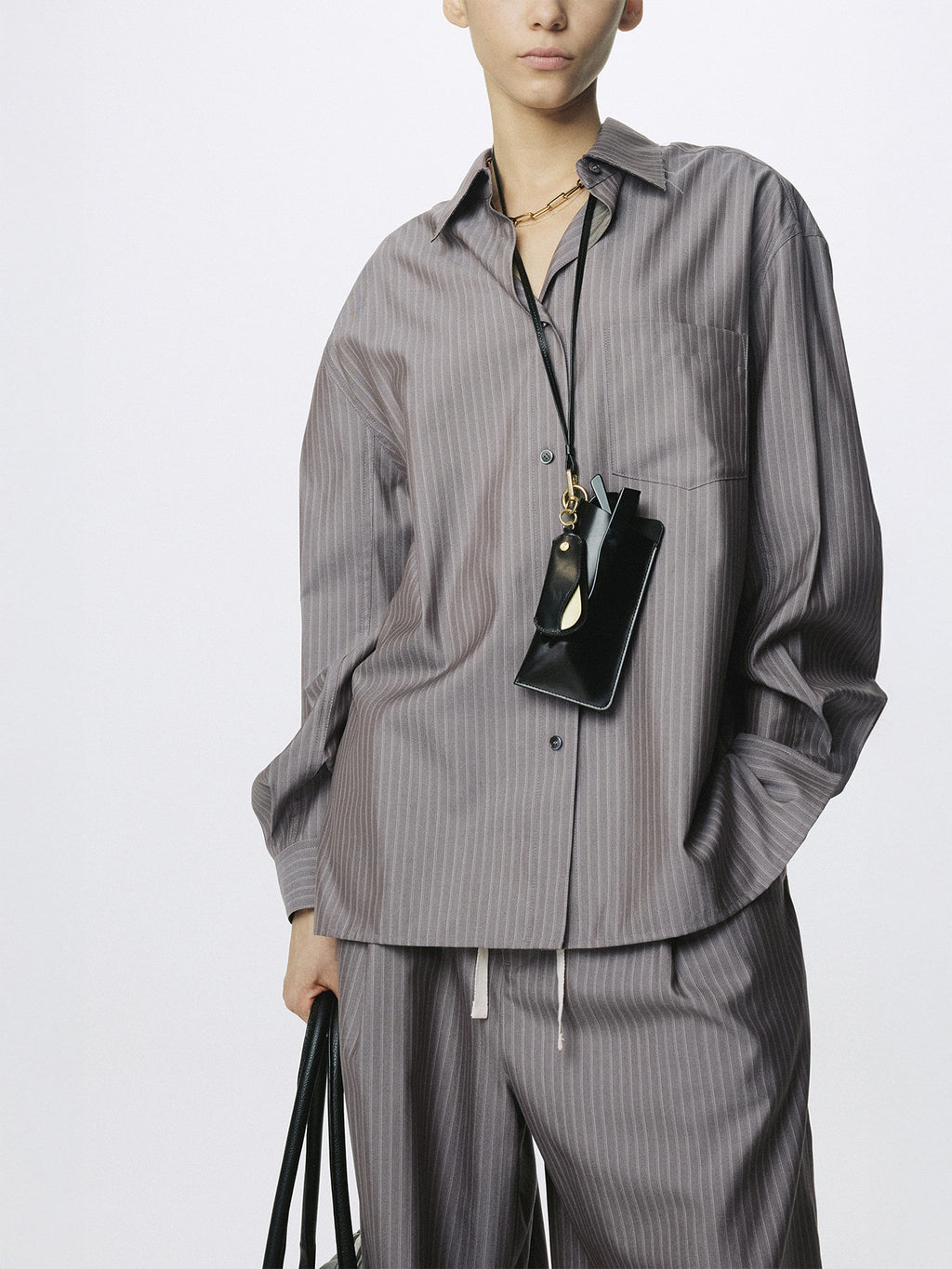 Tonywack - Silk Wool Oversized Raw Edge Shirt (Dark Grey Stripe) product image 3 | TRAB K-Fashion Australia