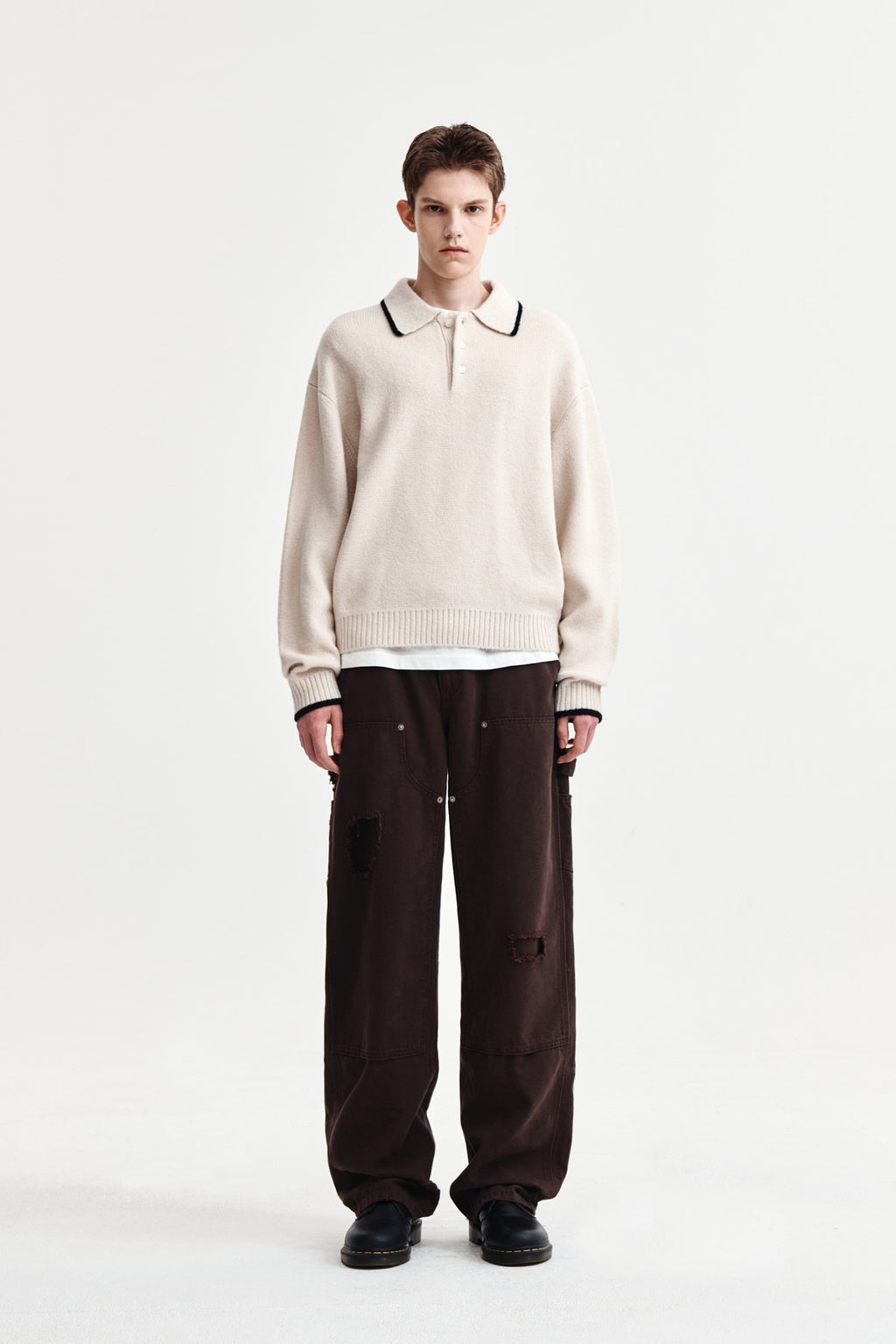 Matin Kim - Distressed Double Knee Work Pants (Brown) product image 6 | TRAB K-Fashion Australia
