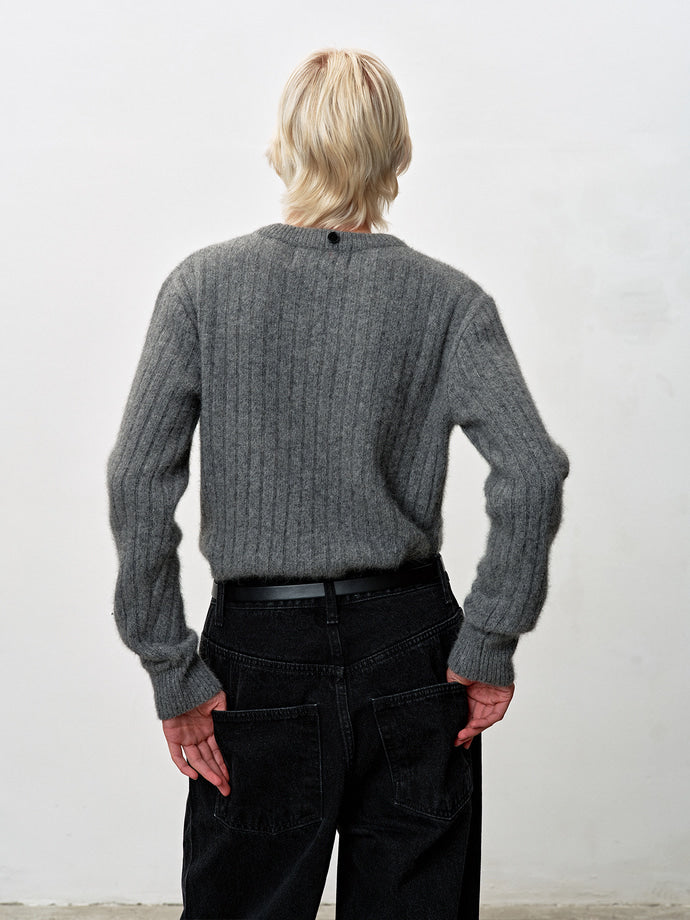 Tonywack - Superfine Merino Wool Tube Scarf Attaced Ribbed Sweater (Melange Grey) product image 5 | TRAB K-Fashion Australia