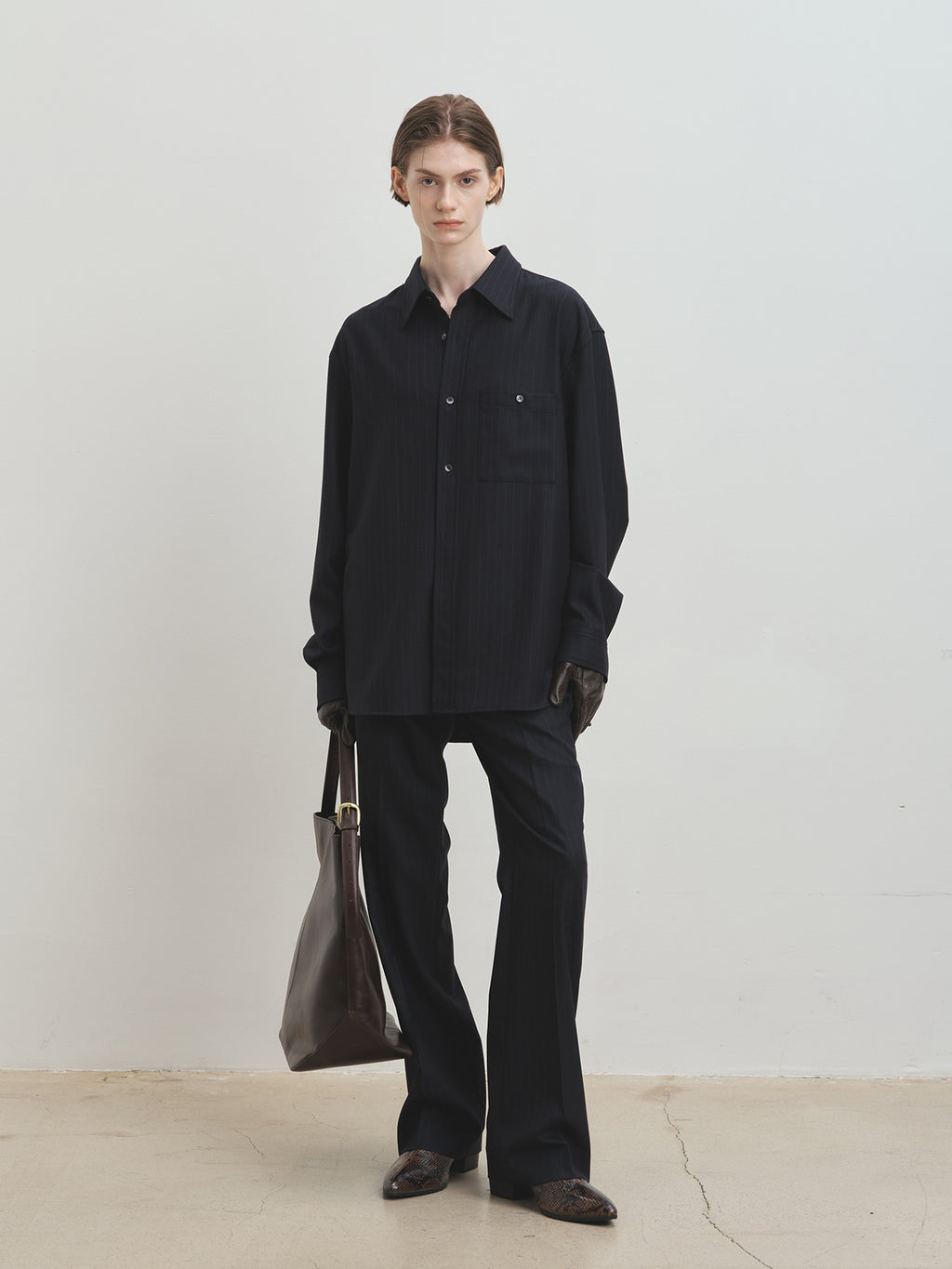 Tonywack - Wool Striped Relaxed Shirt (Navy Pinstripe) product image 1 | TRAB K-Fashion Australia
