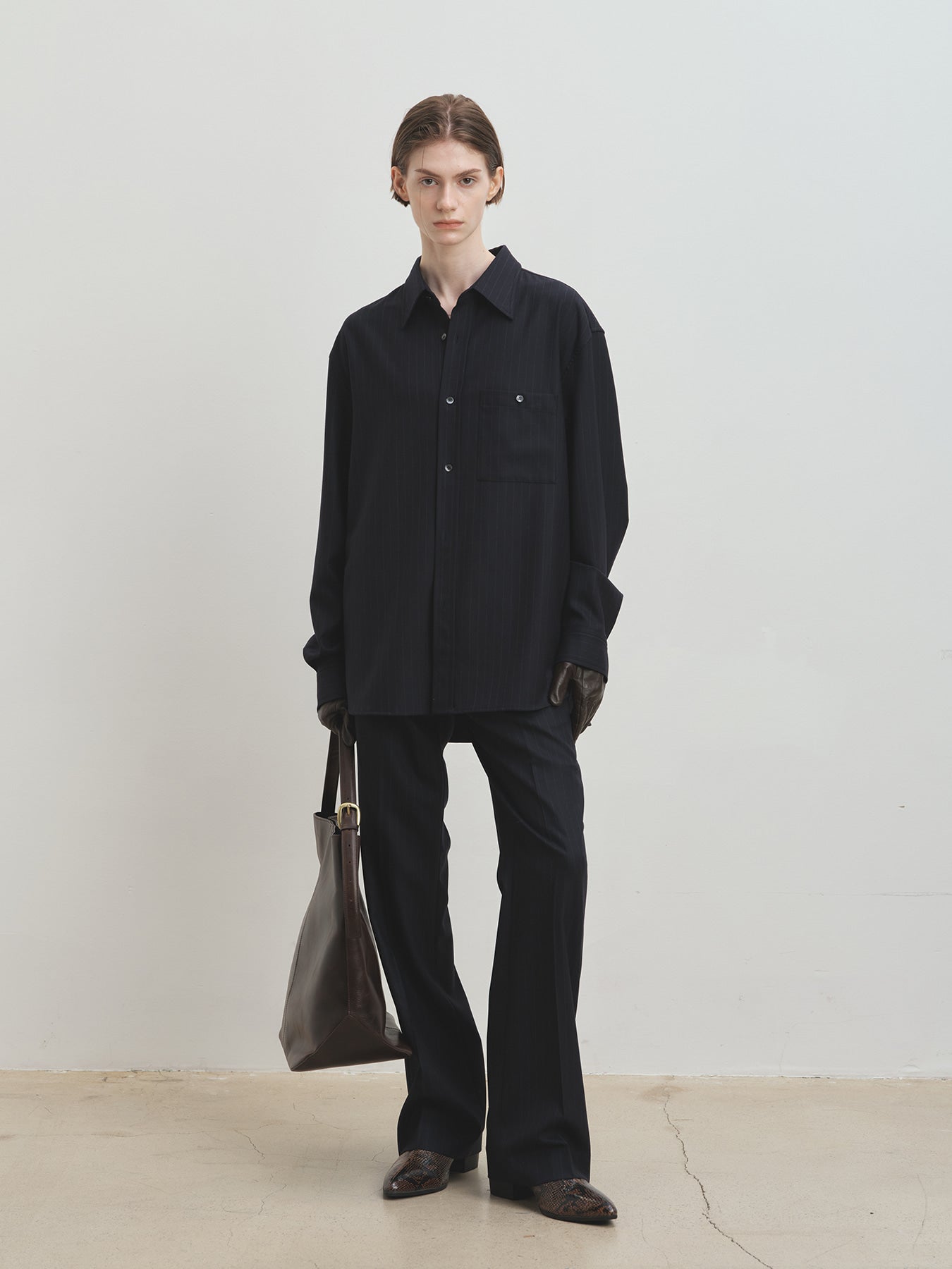 Tonywack - Wool Striped Relaxed Shirt (Navy Pinstripe) product image 1 | TRAB K-Fashion Australia