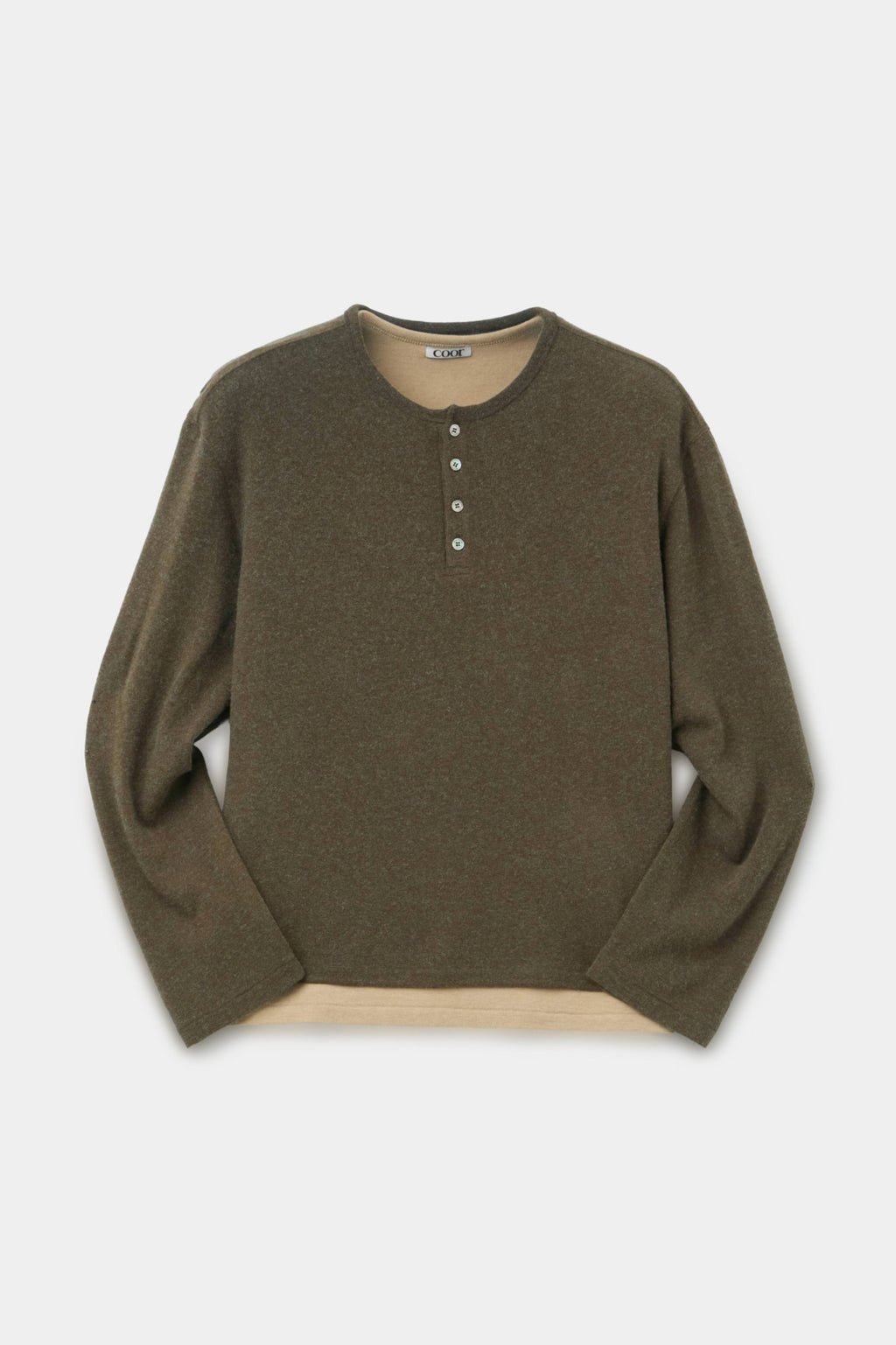 Coor - Hairy Henley Neck Layered T-Shirt (Khaki Green) product image 1 | TRAB K-Fashion Australia