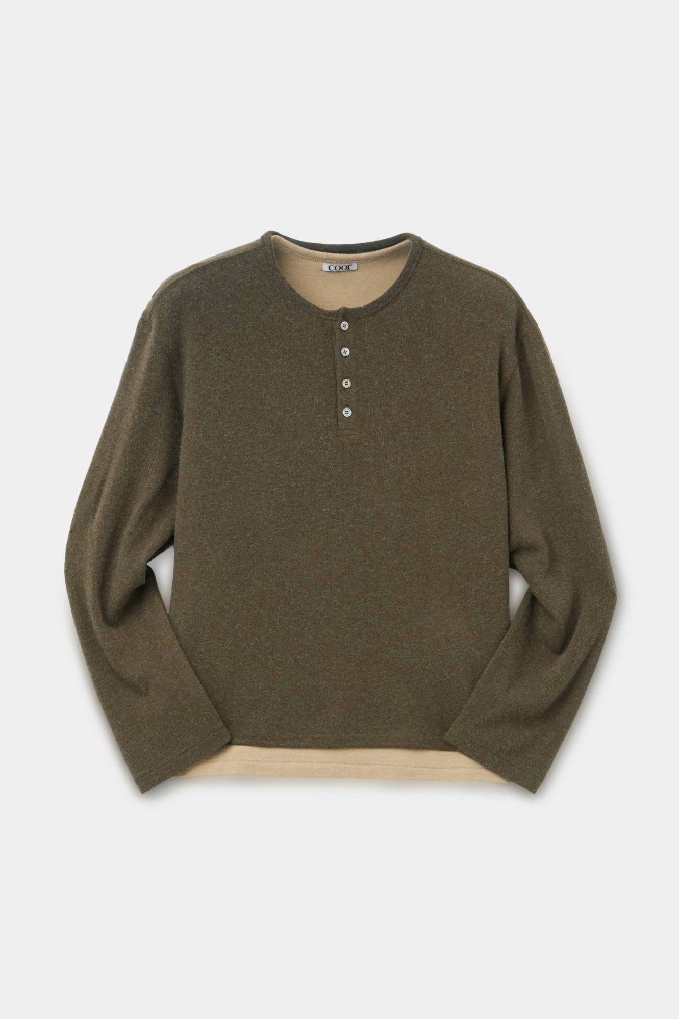 Coor - Hairy Henley Neck Layered T-Shirt (Khaki Green) product image 1 | TRAB K-Fashion Australia