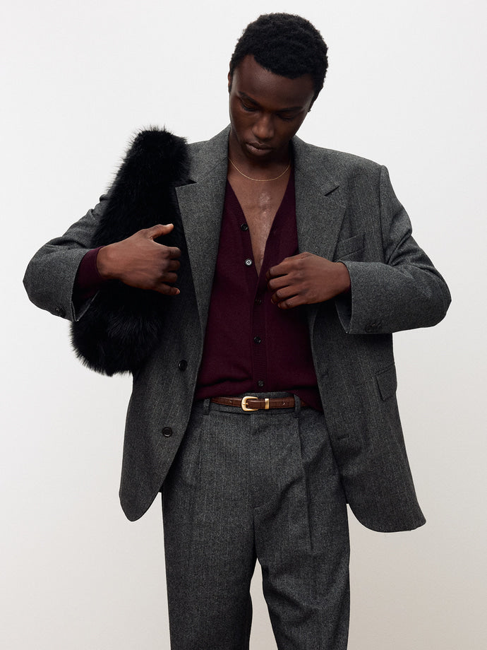 Tonywack - Herringbone Wool Wide-Leg Pleated Trousers (Mid-Grey Herringbone) product image 7 | TRAB K-Fashion Australia