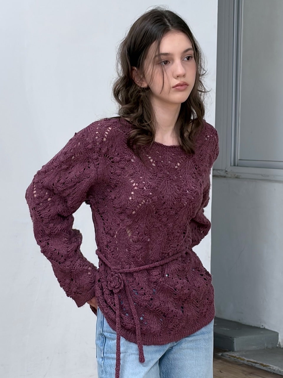 Margarin Fingers - Corsage Pointelle Pullover (Violet) product image 1 | TRAB K-Fashion Australia