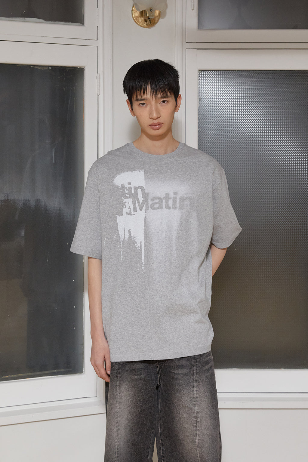 Matin Kim - Unbalance Printing Top (Grey) product image 10 | TRAB K-Fashion Australia