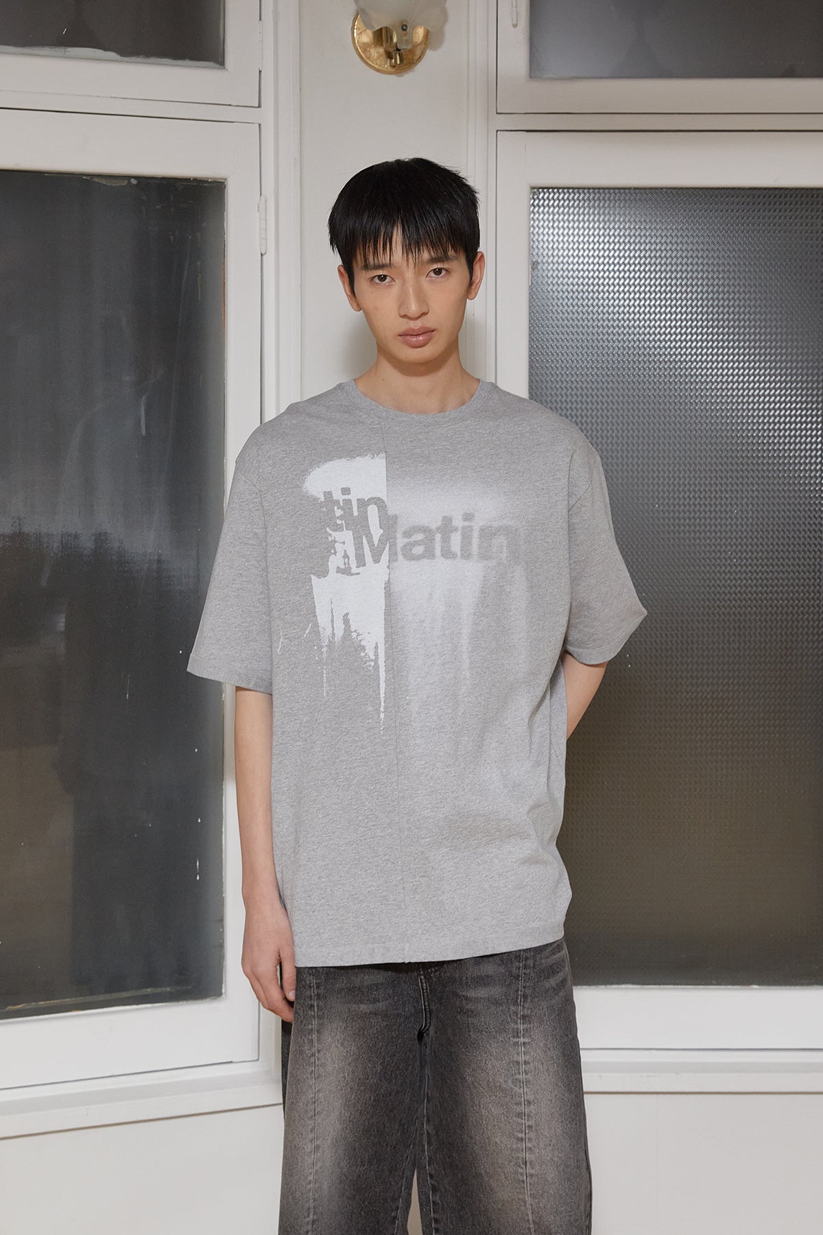 Matin Kim - Unbalance Printing Top (Grey) product image 10 | TRAB K-Fashion Australia