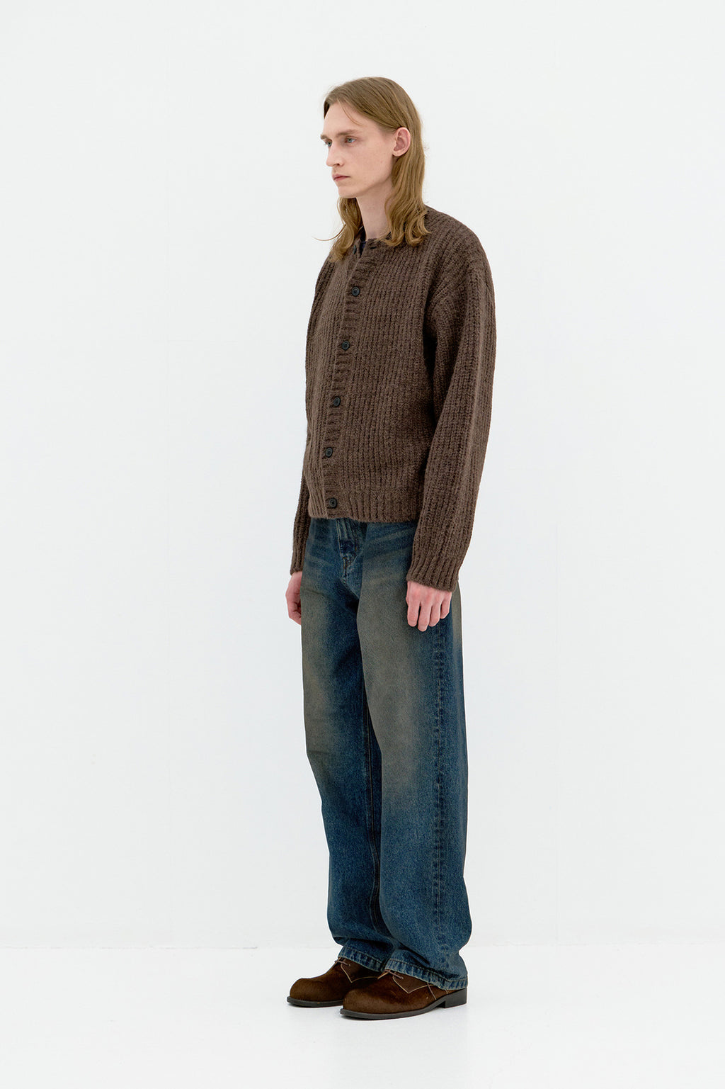 Coor - Hairy Button Up Round Cropped Cardigan (Brown) product image 3 | TRAB K-Fashion Australia